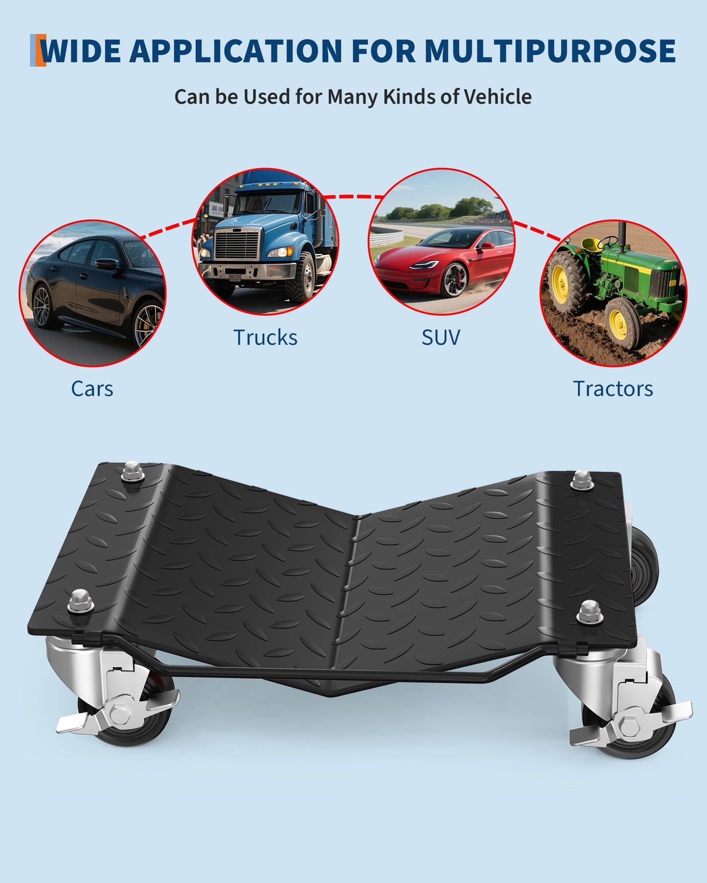 DEXSO Car Wheel Dolly, 6000 lbs/2722 kg Car Moving Cart with Brakes, Set of 4 Piece, Heavy-Duty Vehicle Dolly, Moving Cars, Trucks, Trailers, Motorcycles, and Boats, Black