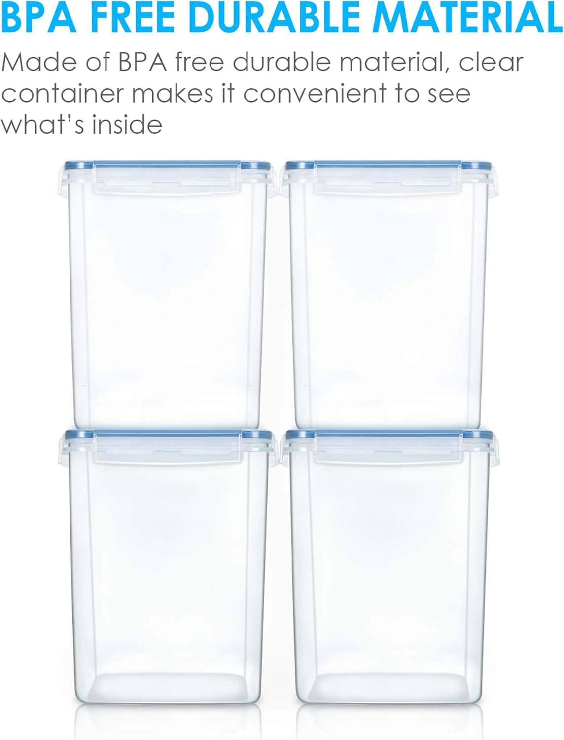 Vtopmart Large Food Storage Containers - 5.2L BPA-Free Airtight Canisters with Lids & Labels | 4-Pack in Blue