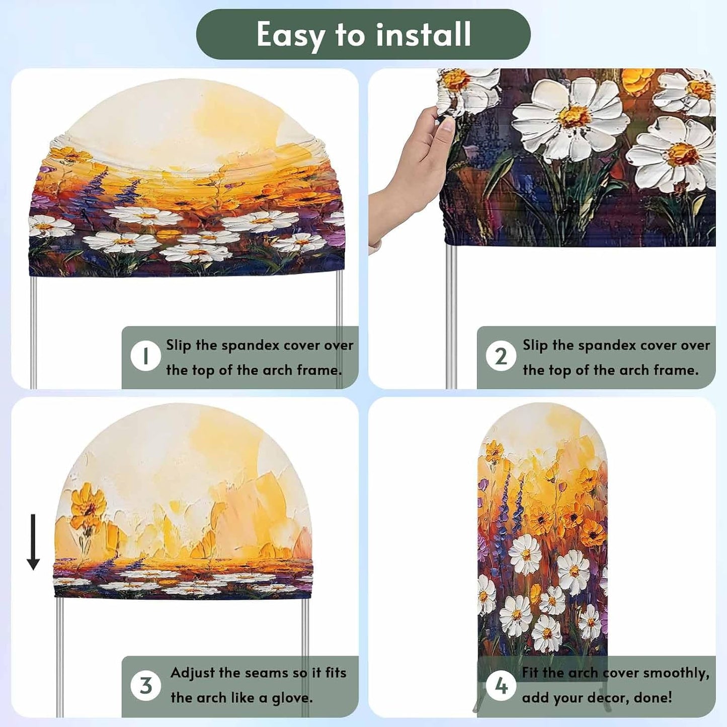 Jnbasdffb 6.6 Orange Purple White Daisy Wedding Arch Cover,Stretchy Spandex Arch Backdrop Stand Covers FT,Oil Painting