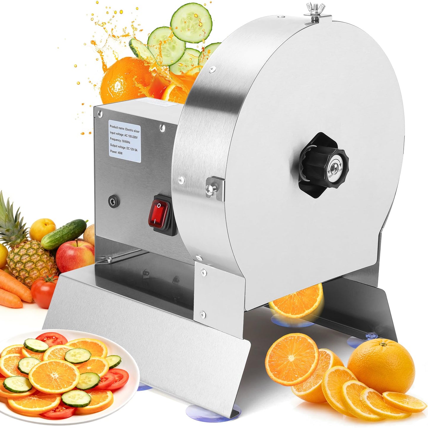LLNC Commercial Vegetable Slicer Commercial Fruit Cutter Electric＆Manual 0-10MM Adjustable Thickness Stainless Steel 0-0.39’’ for Lemons, Cabbage, Potatoes, Apples
