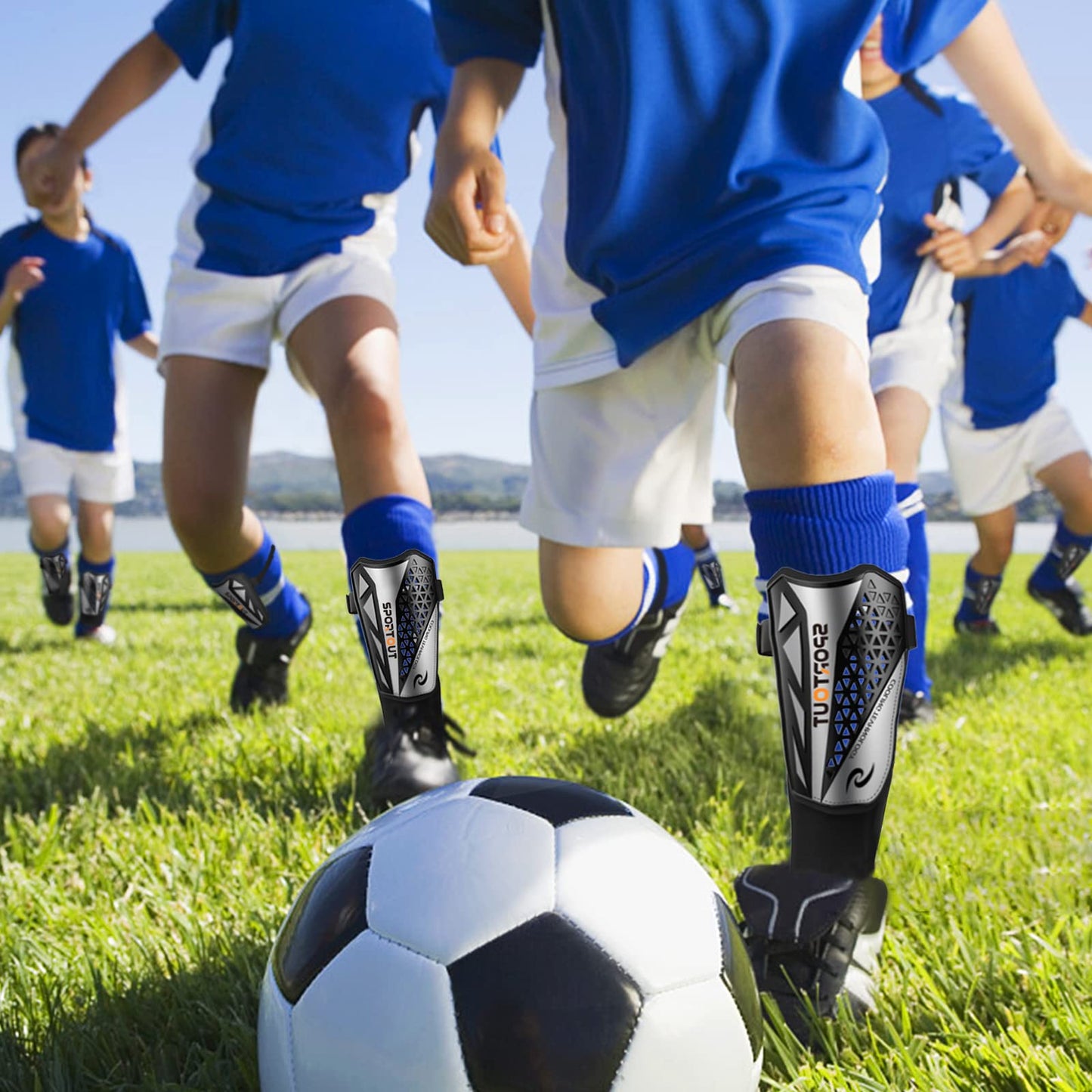 Sportout Breathable Mesh Soccer Shin Guards with Ankle Support - High-Ventilation Shin Pads for Kids, Youth & Adults, Lightweight Gear