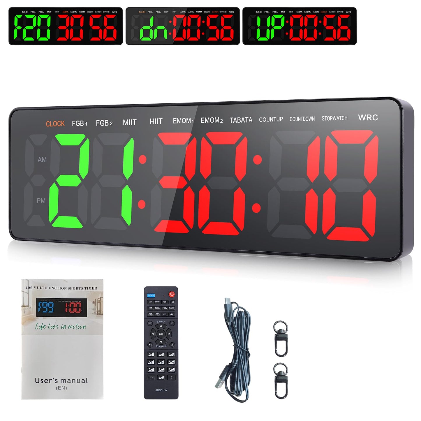 AnExer Gym Timer Clock for Gym with Remote, 16.5" LED Workout Colck Count Down/Up Clock for Fitness, 12/24H Digital Wall Clock, Portable Home Accessories