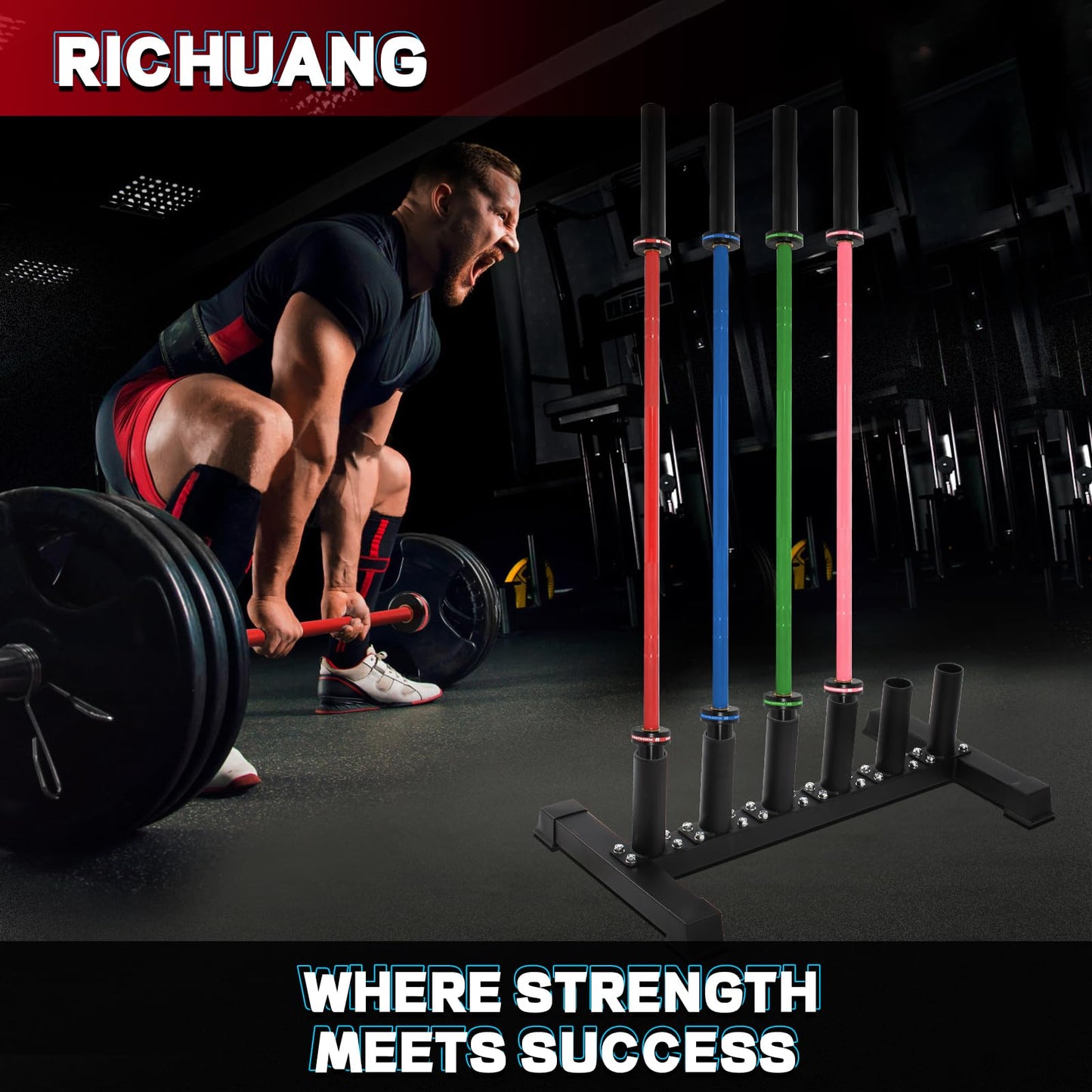 RICHUANG Freestanding Barbell Holder, Vertical 6 Bar Storage Rack for 2" Olympic Bars, Durable Barbell Stand, Space-Saving Floor Stand for Weight Bar and Specialty Bars