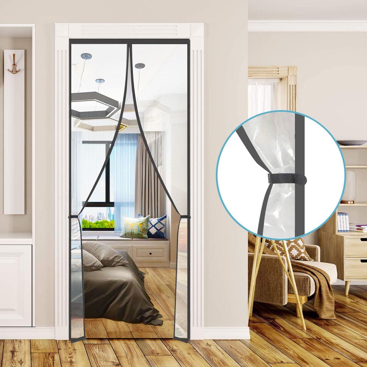 Transparent Insulated Door Curtain, Magnetic Thermal Door Cover Screen Door Self-Closing Privacy Door Screen Hands Free for Patio, Kitchen, Bedroom, Air Conditioner Room, Fits Doors up to 34" x 80"