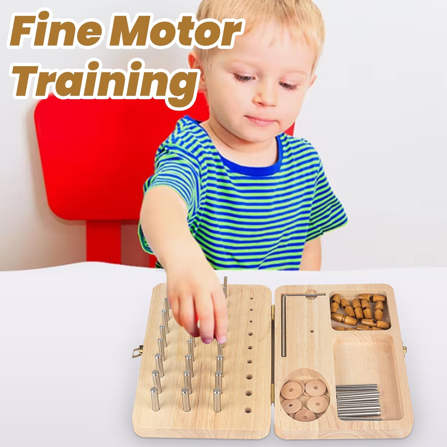 U Tag It Wooden Pegboard for Finger Dexterity, 36-Hole Hand Therapy Peg Board with Multifunctional Test Kit to Improve Fine Motor Skills and Finger Dexterity