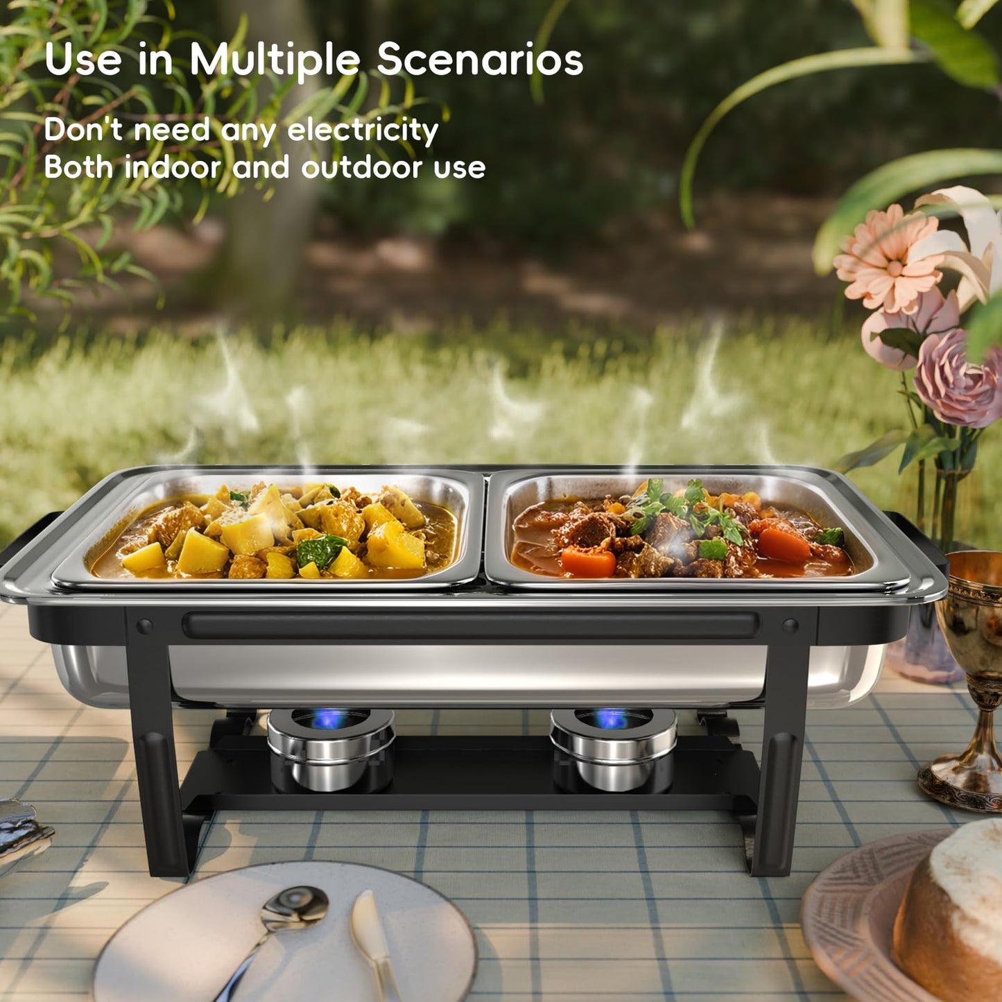 SIFER Chafing Dishes for Buffet 9Qt 4 Pack with Multi-Size Food Pans-Screwless Installation Chafing Dish Buffet Set,Foldable Handles Stacking Design,Stainless Steel for Events,Black