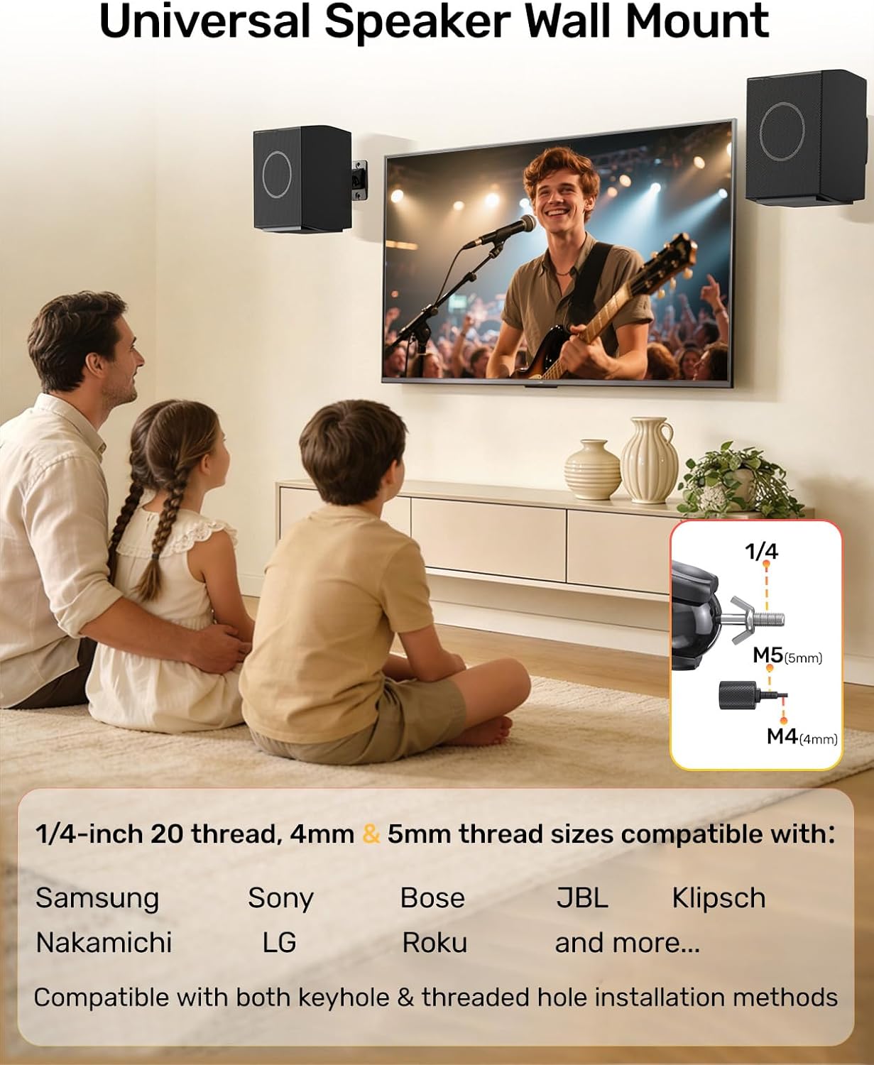 jidinung Keyhole/1/4-20 4&5mm, q990d,JBL,Sony,Roku 360 11lbs Speaker Wall Mount with Threads Universal Satellite Rear