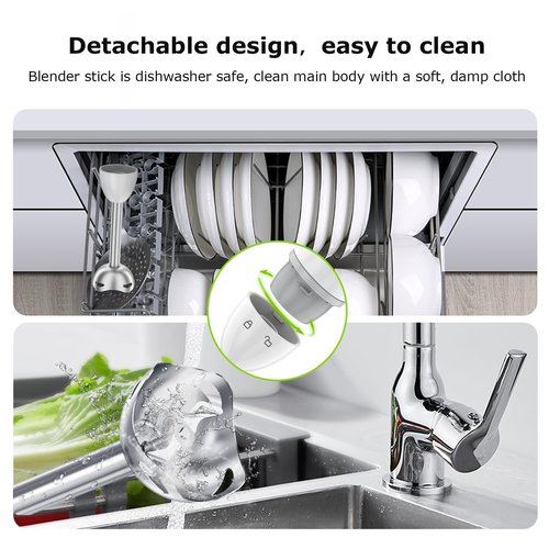 Bonsenkitchen Hand Blender, Immersion Blender with 2 Mixing Speed, 2-In-1 Hand Held Stick Mixer with Beaker for Soups, Smoothies, Sauce, White