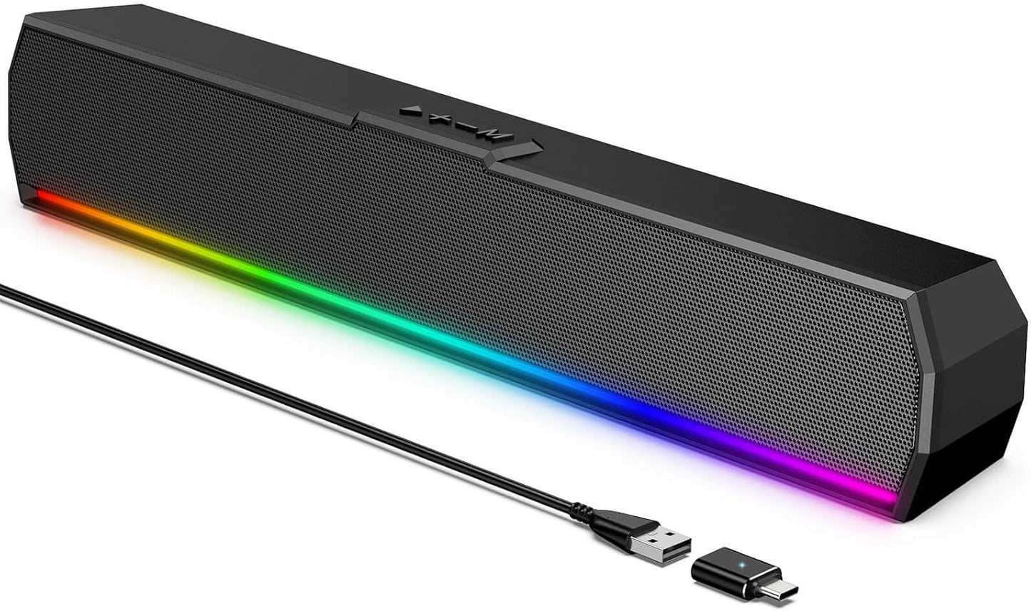 Kunodi USB Computer Speakers for Desktop Monitor, PC Speakers with Stereo Sound, Colorful Light Modes, Plug & Play, USB