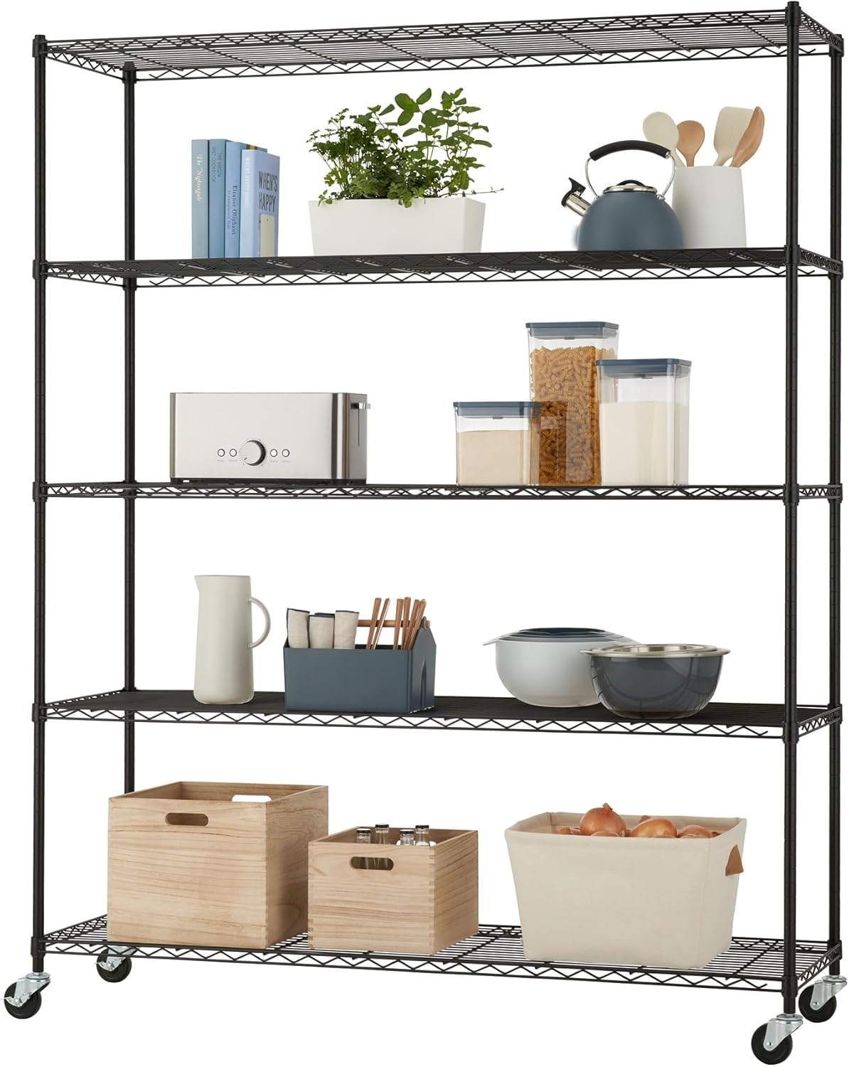 5-Tier Adjustable Wire Shelving by [Brand Name] - NSF Certified Kitchen & Garage Storage Rack, 500-2500 lb Capacity, 60” x 18” x 72”, Black
