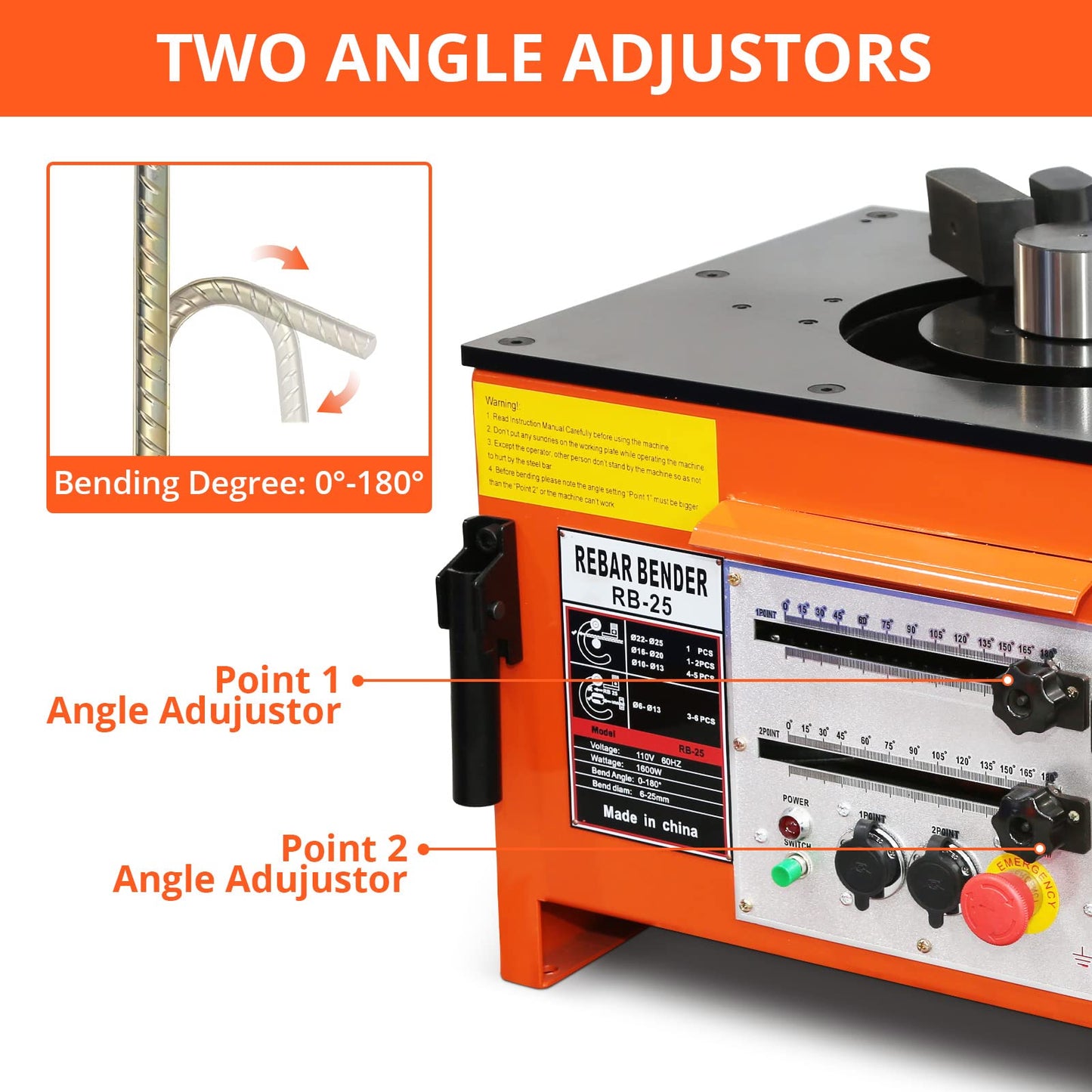 1600W Electric Rebar Bender Machine up to 1 inch with Our Electric Bender - Achieve 0-180° Angles, Operate with Convenient Foot Pedal Switch & Powerful Motor