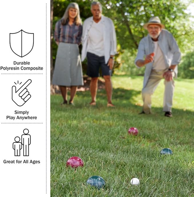 Bocce Ball Set Regulation Size - Lawn Game for Backyard or Beach - Includes Red and Green Bocce Balls, Pallino, and Carrying Case by Trademark Games