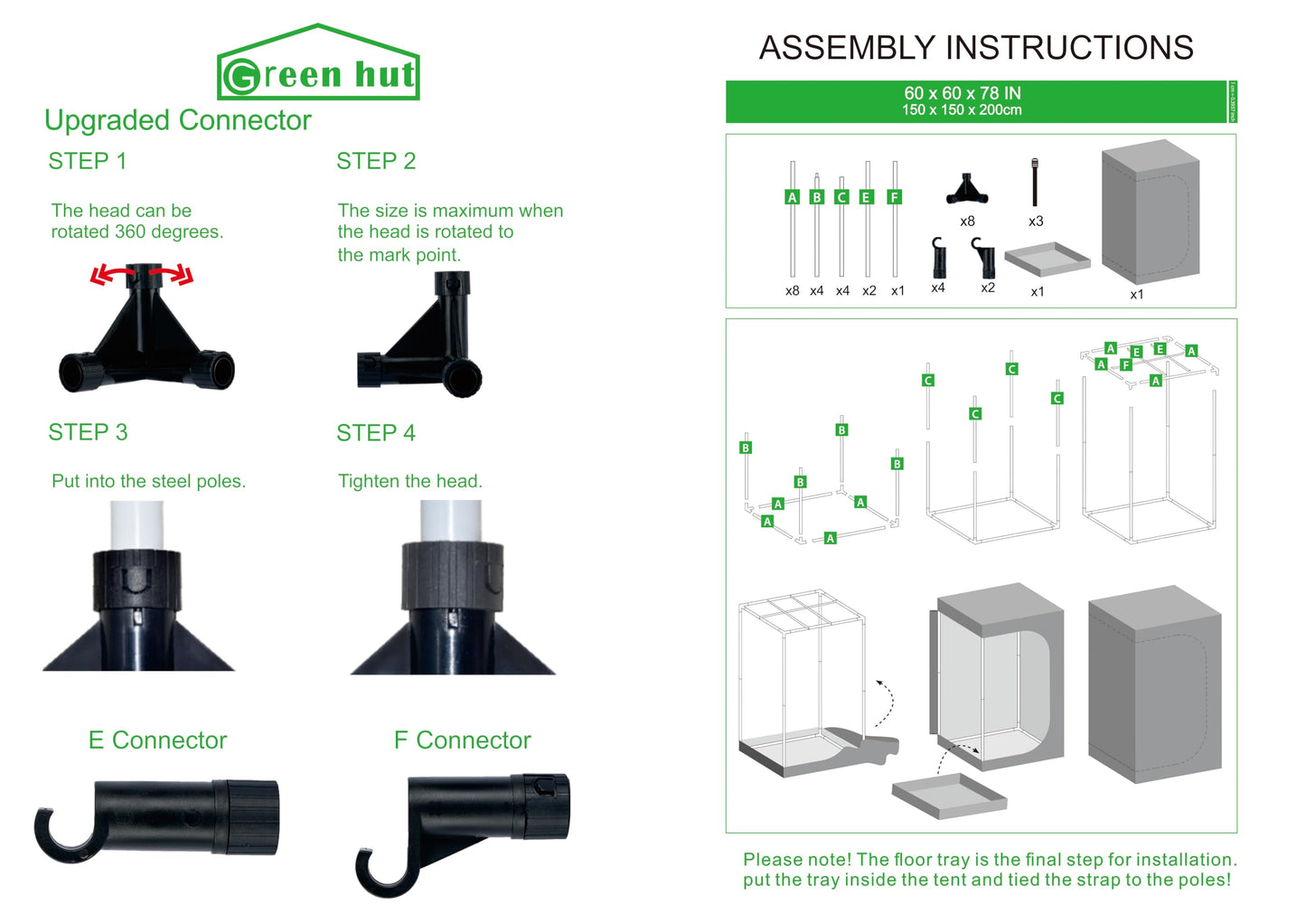 Green Hut 60"x60"x78" 600D Mylar Hydroponic Growing Tents for Plants Inside Reflective Grow Tent Growing Room Hydroponic System 5x5 Grow Tent