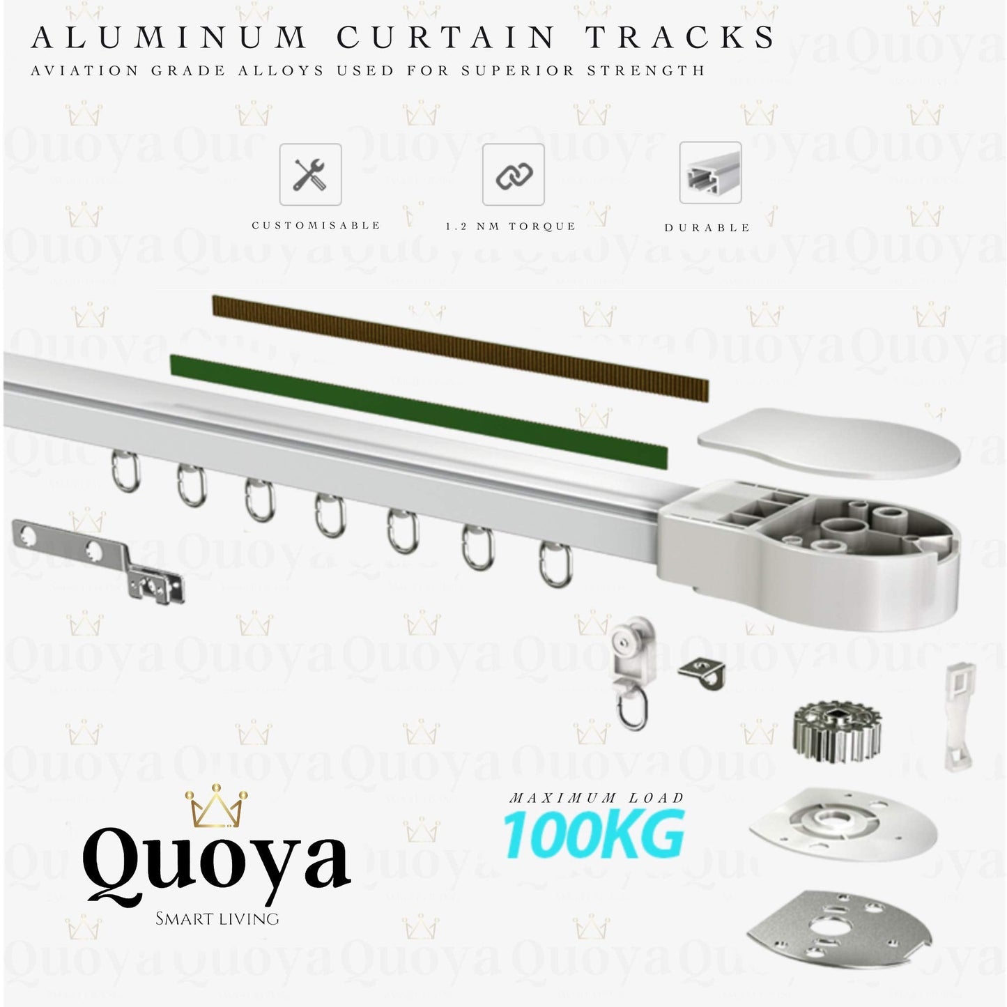 Quoya QL500 Smart Curtains System, Electric Curtain Track with Automated Rail【Motorized and Adjustable Tracks/Rod/Pole (up to 3.2 metres / 125 inches)】【Motor compatible with Alexa】