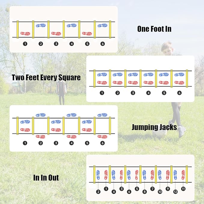 Agility Ladder, Speed Training Equipment Set, 20ft 12-Step Agility Ladder with 4 Fixed Steel Spikes, 5 Resistance Bands, 12 Football Cones, Jump Rope, Running Resistance Umbrella for Kids Teens Adults