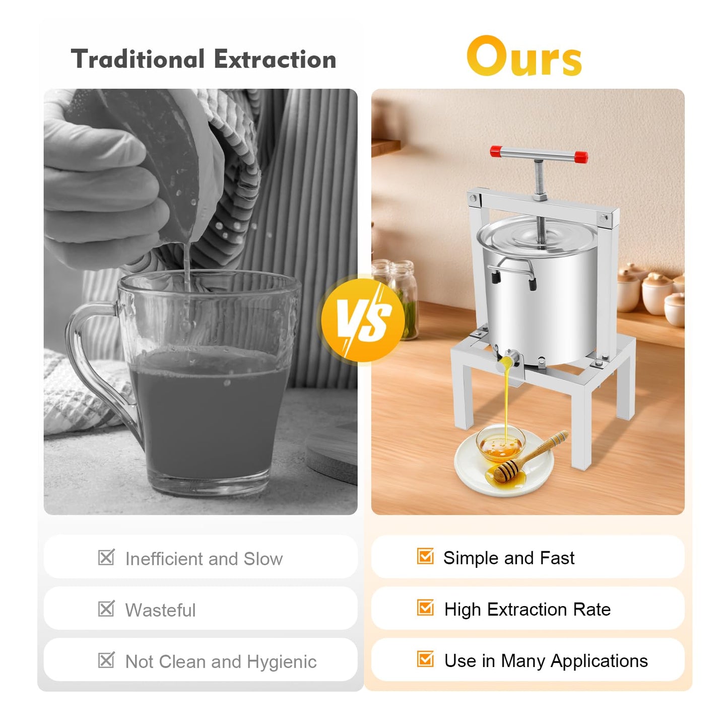 10L/2.6Gal Fruit Wine Press, DIY Large Manual Juice Press Maker Beeswax Extractor with T-Handle, Stainless Steel Cider, Grape, Apple Press Machine for Wine and Juice Making