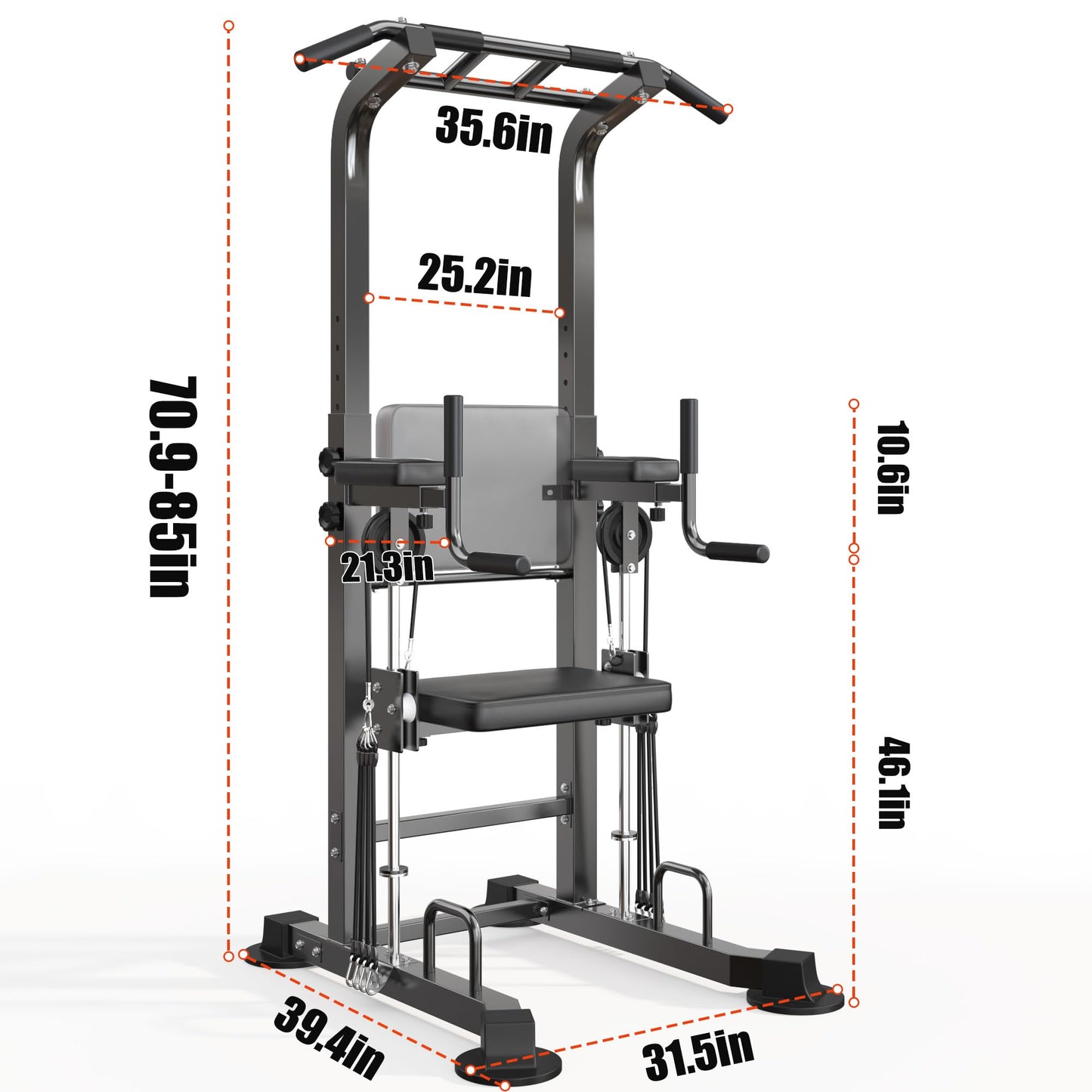 SogesHome Power Tower Pull Up Bar and Dip Station, Multi-Function Pull Ups, Adjustable Height Dip Bar Strength Training Workout Equipment, Pull Up Stand Workout for Home Gym Exercise Equipment, Black