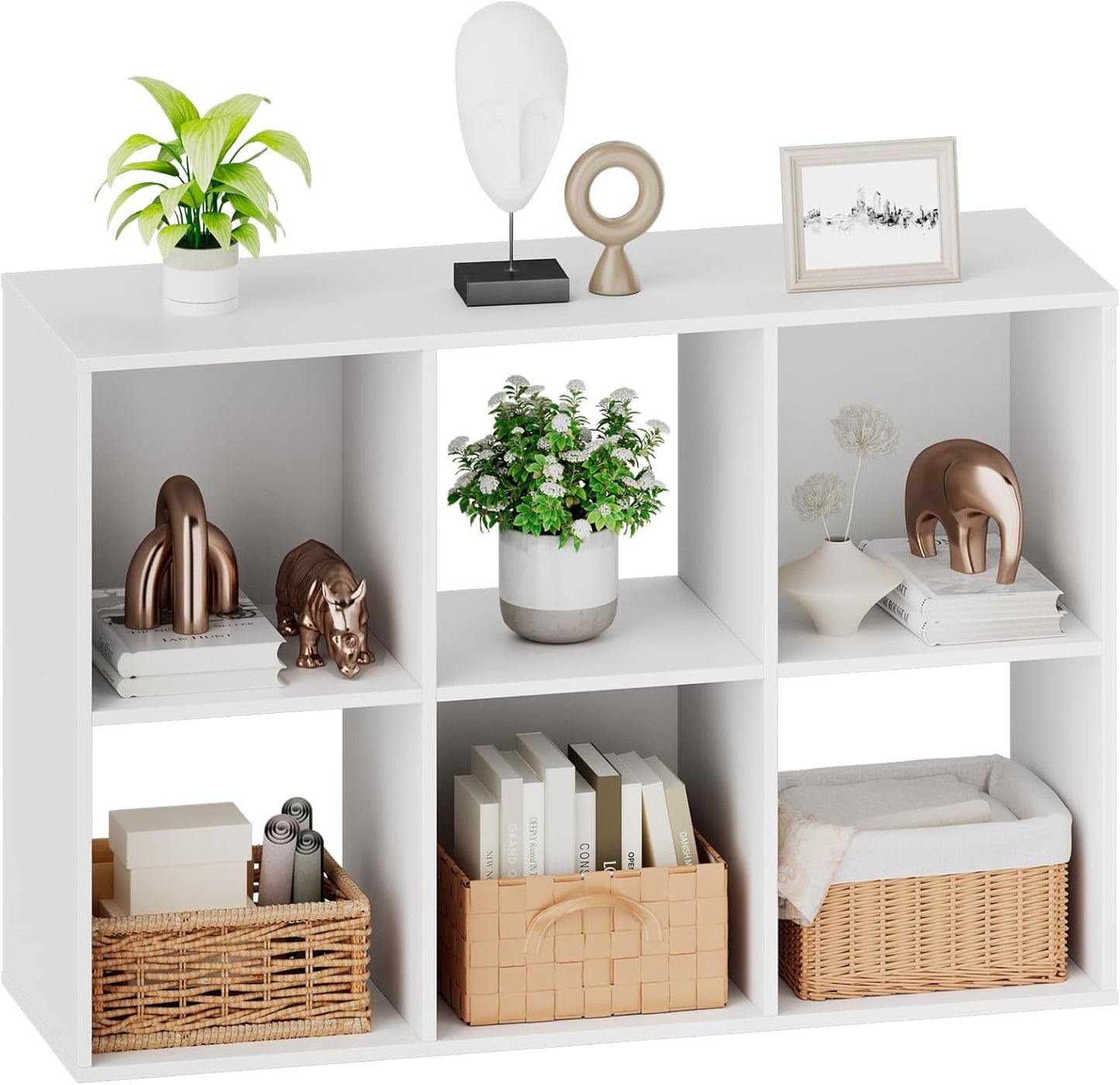 Sweetcrispy 6 Cube Storage Organizer - Versatile Open Cube Bookshelf with Removable Back Panels | White, 36" L × 11.6" W × 24" H