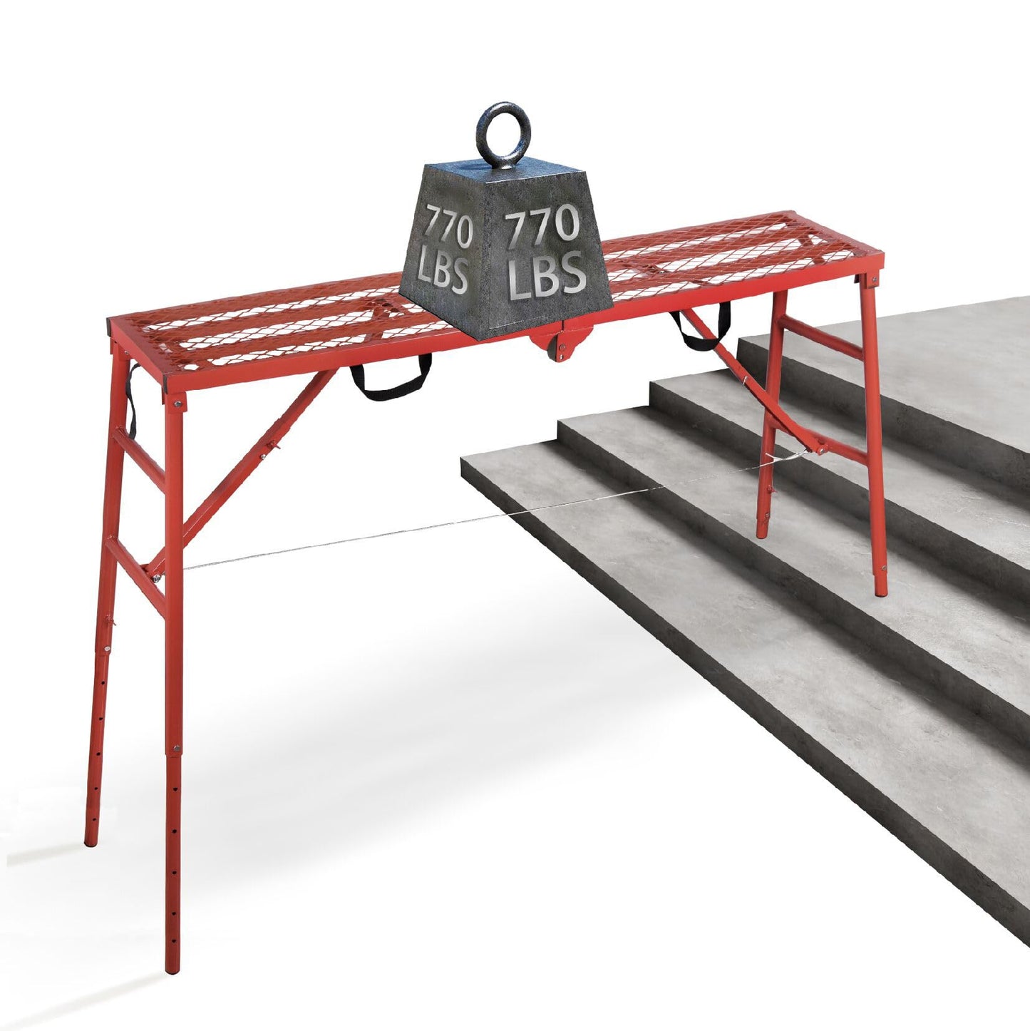 LEADALLWAY Scaffolding Platform 770 Lbs Capacity 70(L) x15(W) x33(H) Folding Adjustable Portable Work Platform Ladder,Red