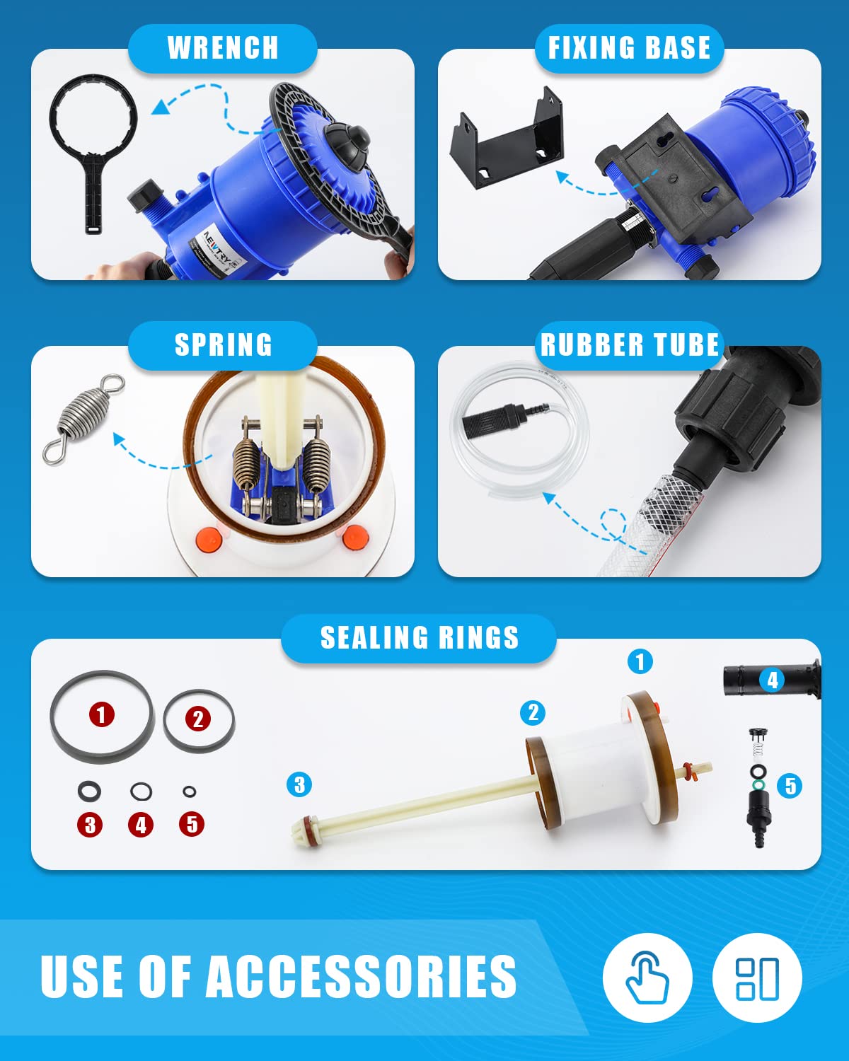 NEWTRY 0.2%~2% Fertilizer Injector w/ 3pcs Sealing Rings + 10 Springs
