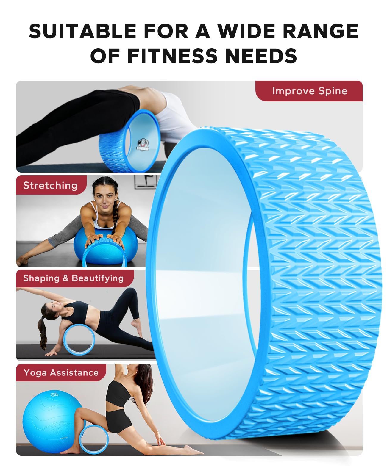 HAPBEAR Back Roller - Yoga Wheel Set with 26'' Exercise Ball – 12'' PP Inner Core Spine Alignment Tool for Back Pain Relief, Core Strength & Full-Body Workout, for Home Gym & Therapy – Pump Included