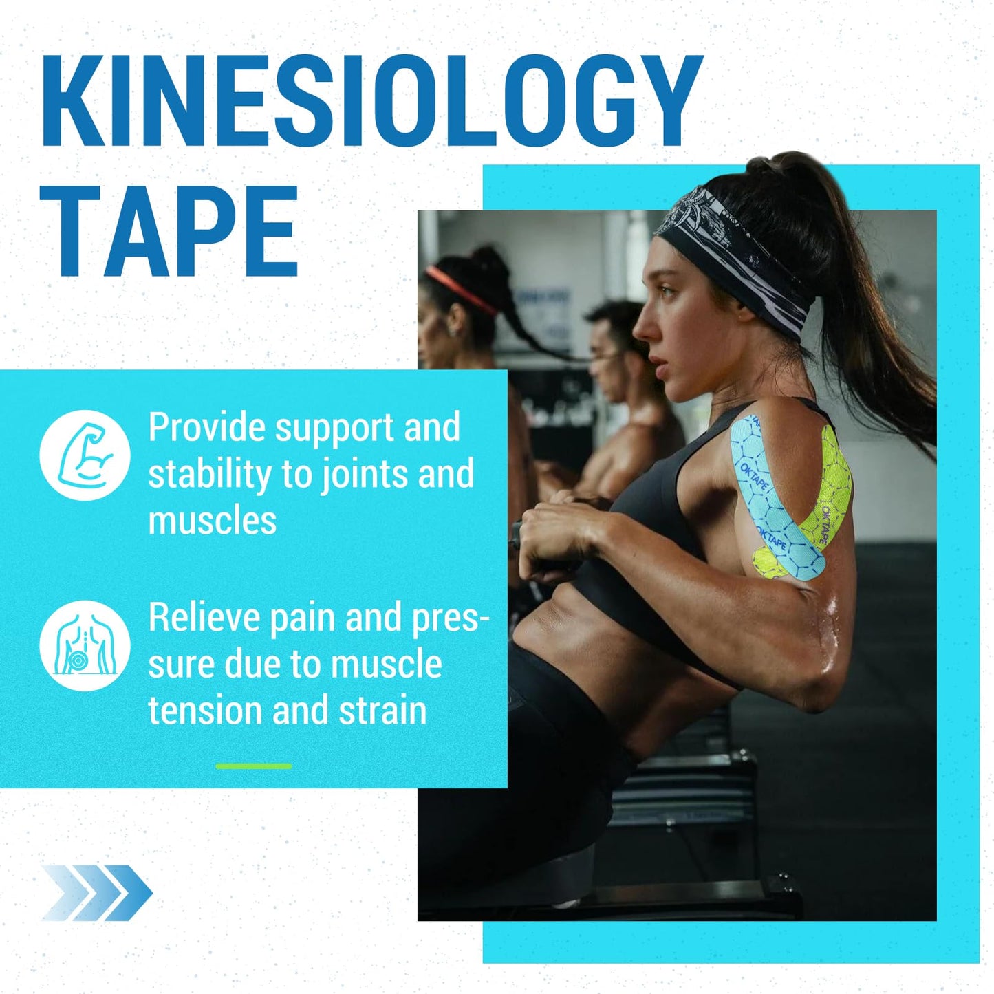 OK TAPE Synthetic Kinesiology Tape Precut Strips, Waterproof Elastic Athletic Tape for Pain Relief & Muscle Support, Targeted Recovery, 2in×16.4ft Roll, 20 PCS -Green