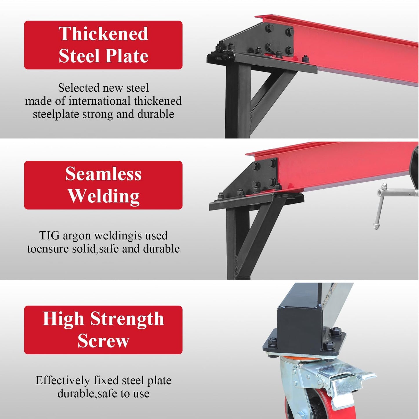 1 Ton Heavy-Duty Adjustable Gantry Crane, 2200 Lbs Capacity, 8.5Ft Span, 7.5Ft-12Ft Adjustable Height, Steel Hoist with Locking Wheels for Warehouse Workshop Garage