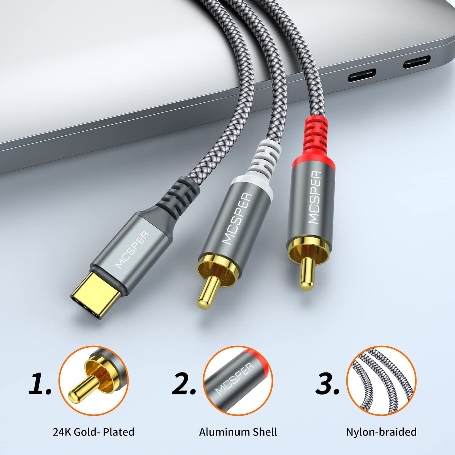 MCSPER 2 6.6 2RCA S23/S22/S21 USB C to RCA Audio Cable, Ft Type-C to RCA Male to Male Y RCA Splitter, Jack USB-C Audio