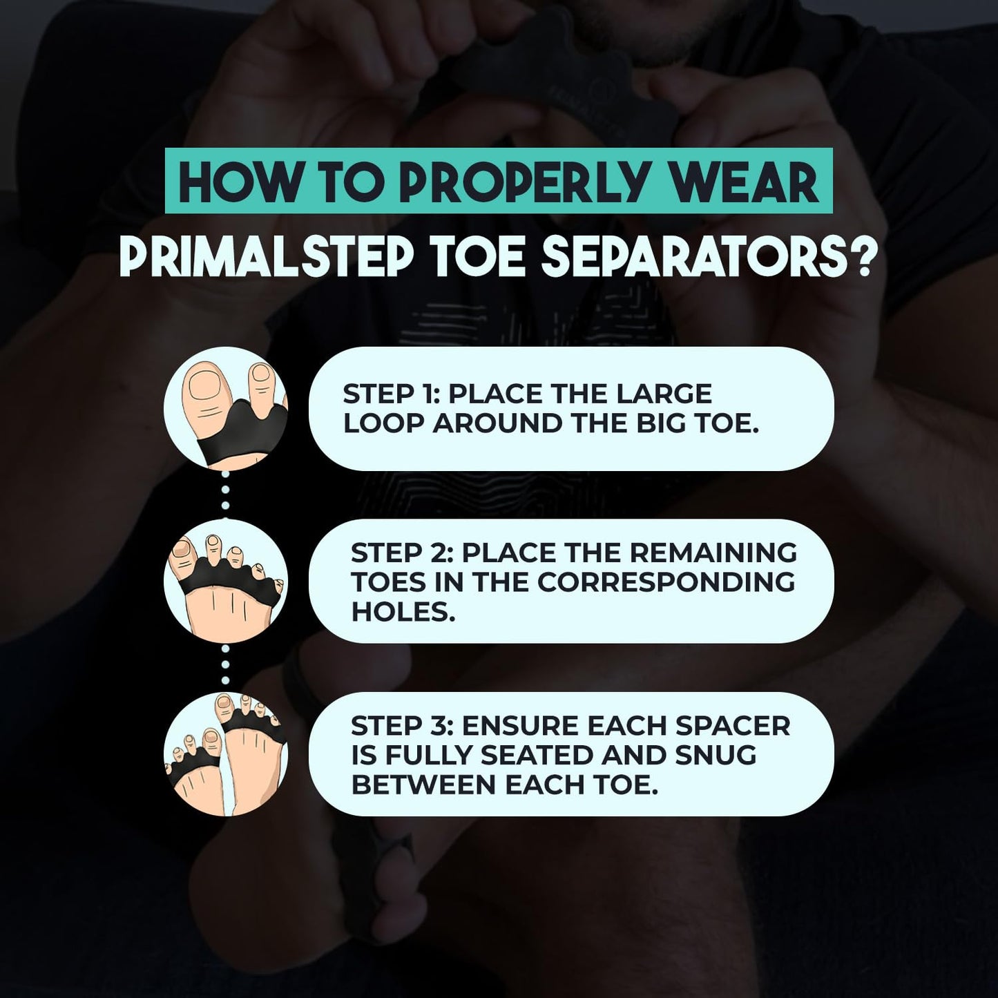 PRIMALSTEP 2.0 Firm Edition Toe Separators, Spreaders, Spacers, Straightener to Correct Toes for Men and Women, Bunion Corrector, Plantar Fasciitis, Stretchy, and Durable, Large