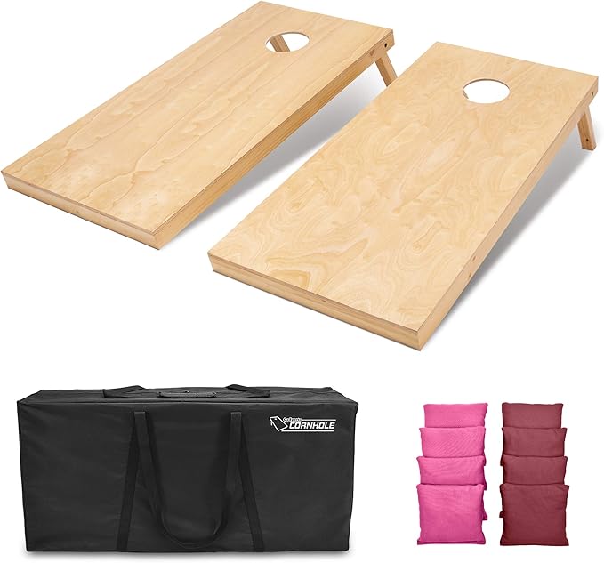 GoSports Regulation Size Wooden Cornhole Set with Natural Wood Finish - Includes Carrying Case