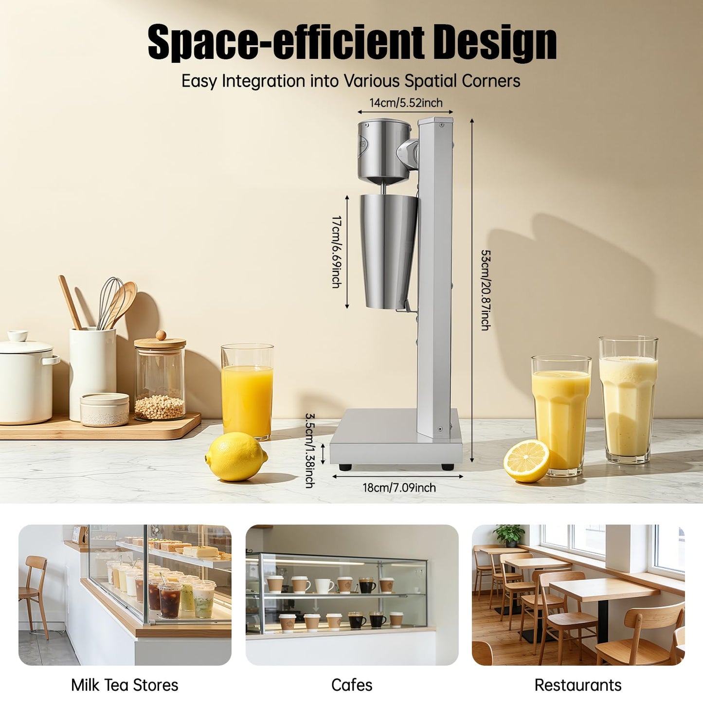 Electric Milkshake Maker Machine, 180W 2-Speed Milk Shake Mixer Machine with 22oz Stainless Steel Mixing Cup, Commercial Milkshake Blender & Drink Mixer for Home or Business(Silver)