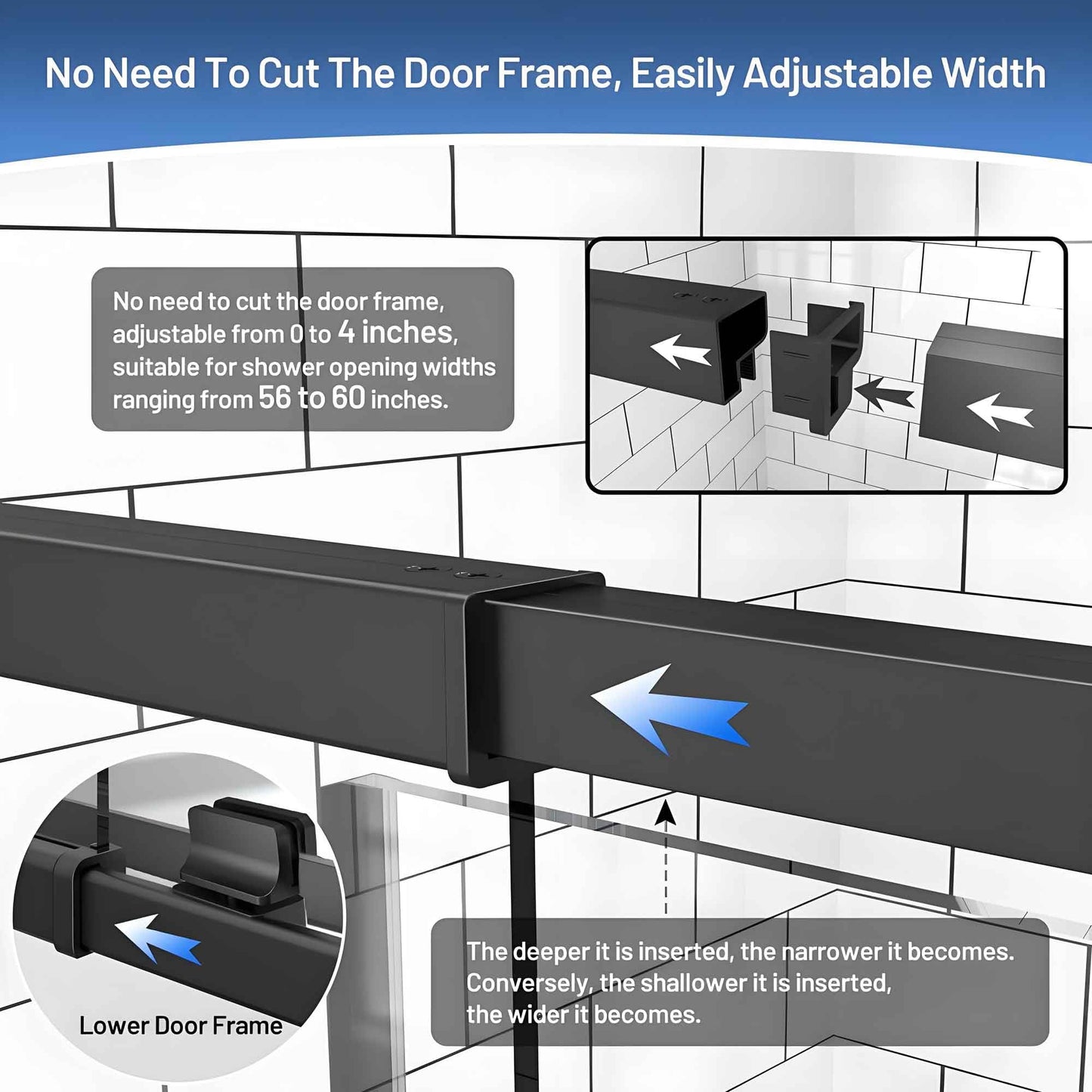 Rodkedc 56-60" W x 71" H Pivot Glass Shower Door,1/4"(6mm) Thick Clear SGCC Tempered Shower Glass Door,Matte Black Shower Door,Reversible Installation