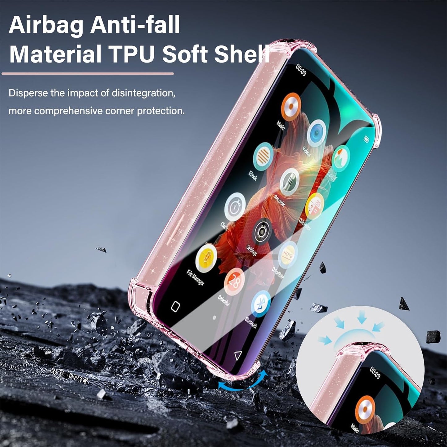Aippdo G1 G3 MP3 2 1 SetTPU 9H 2 Pack Case and Tempered Glass Screen Protector for innioasis Player in Clear Cover,Anti