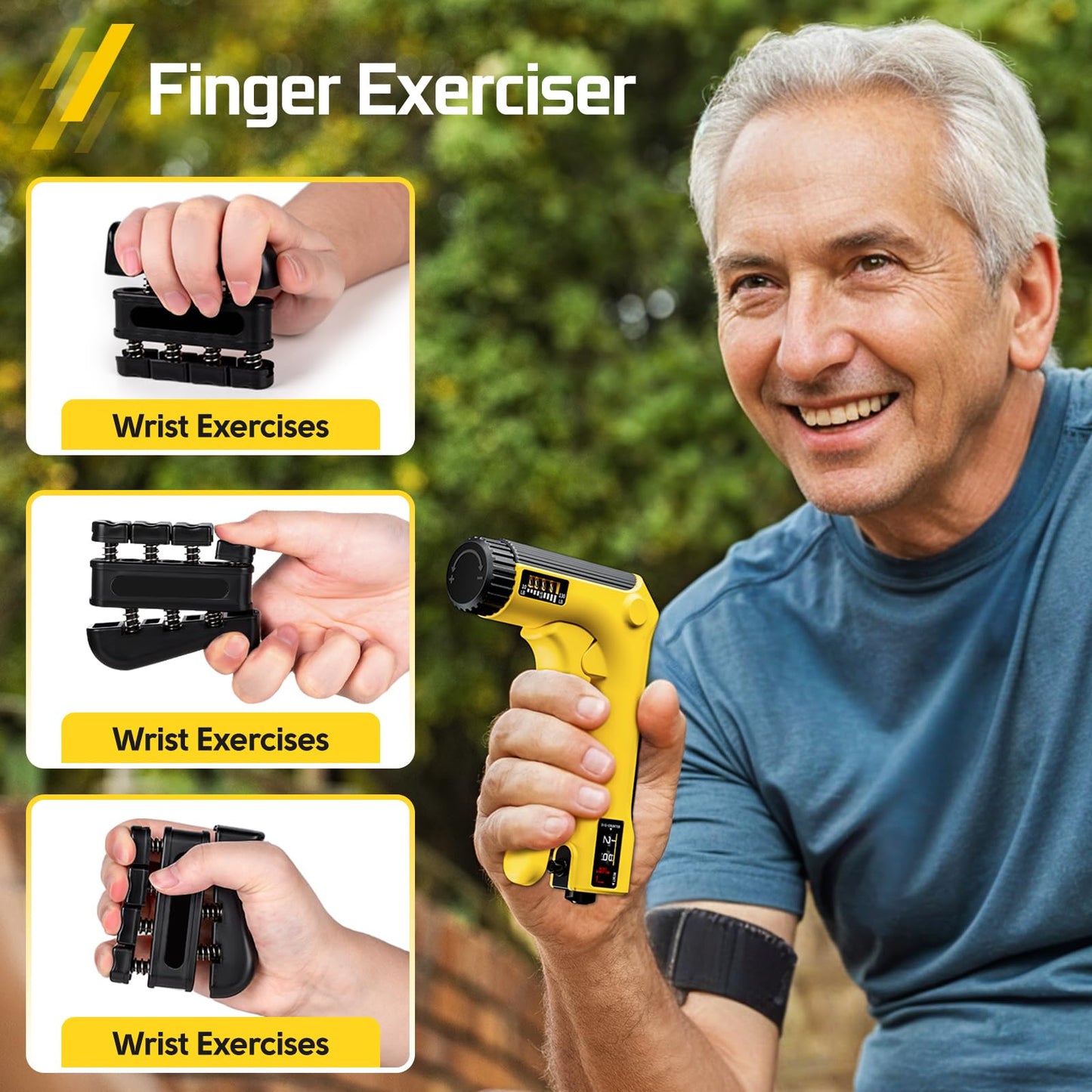 Hand Grip Strength Trainer Kit - Hand Gripper Strengthener 6 Pack with 2 Adjustable Resistance with 2 Finger Stretchers Finger Exerciser Forearm Workout Ring Exercise Equipment Yellow and Black