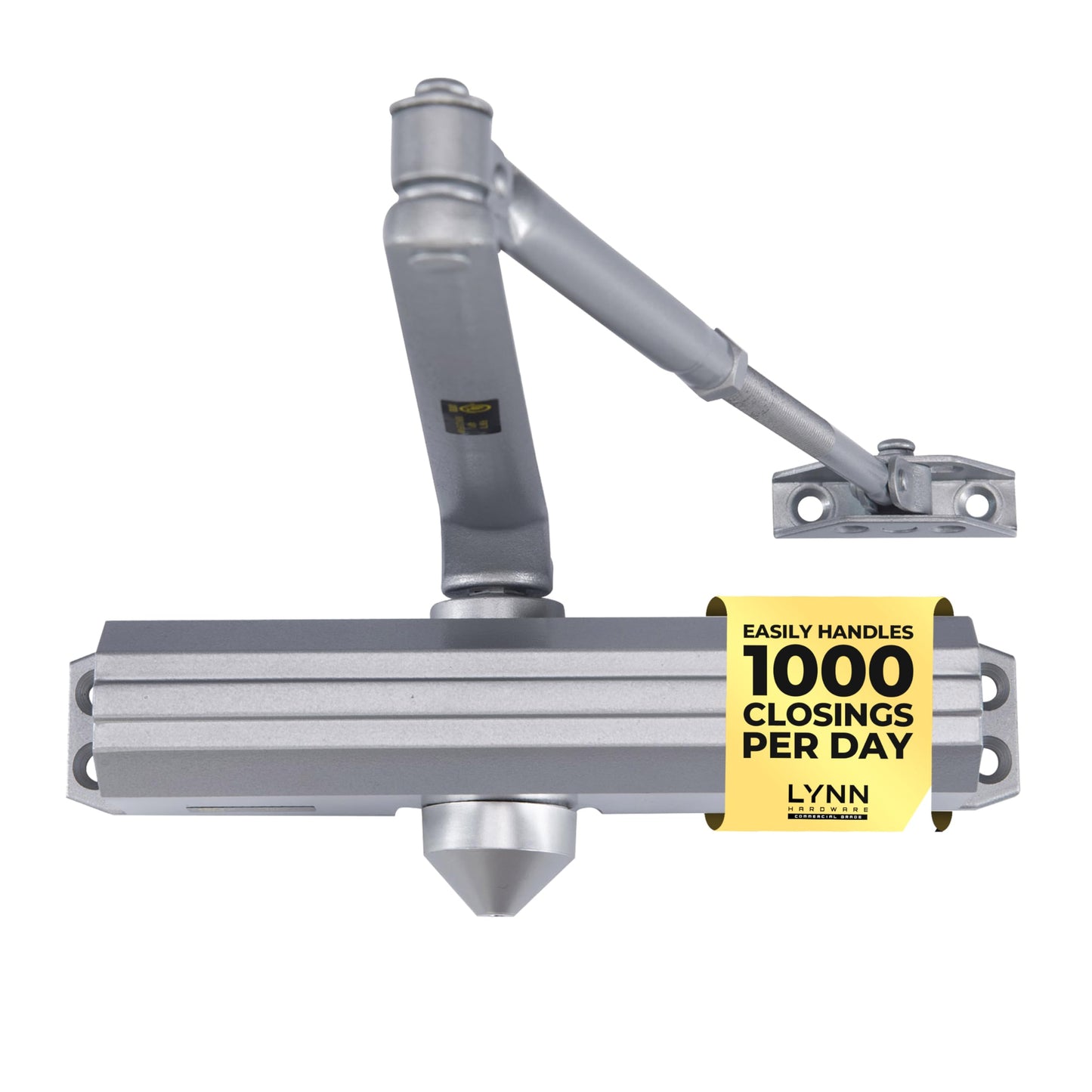 LYNN HARDWARE Medium/Heavy Duty Automatic Door Closer (Silver) - Commercial Grade, Contractors Choice, Adjustable Speed & Force, 3 Mounting Options, 3 Hour Fire Rated (DC7016 Model)