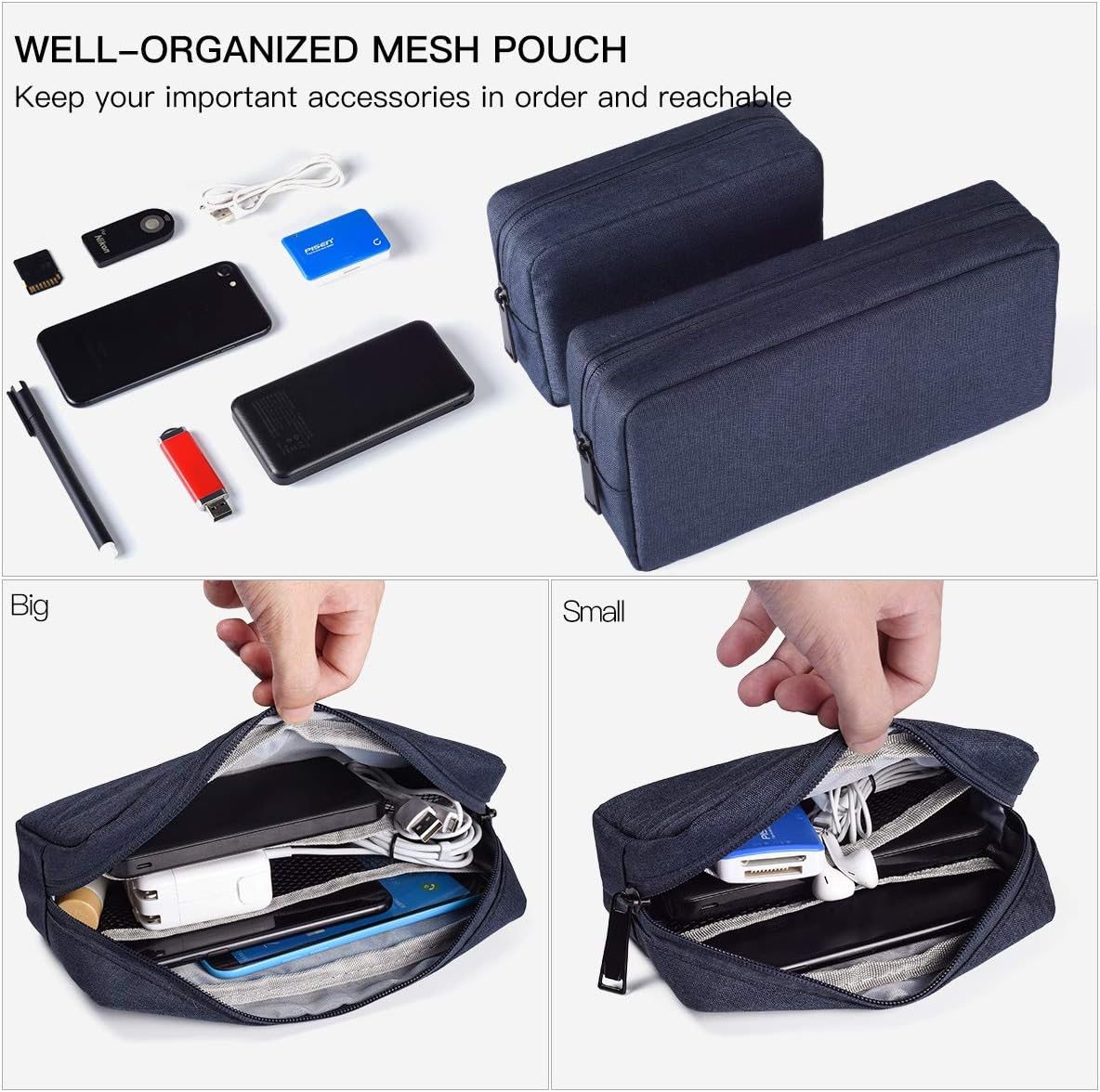 2-Pack Portable Storage Pouch Bag, Universal Electronics Accessories Case Cable Organizer Compatible with Hard Drive