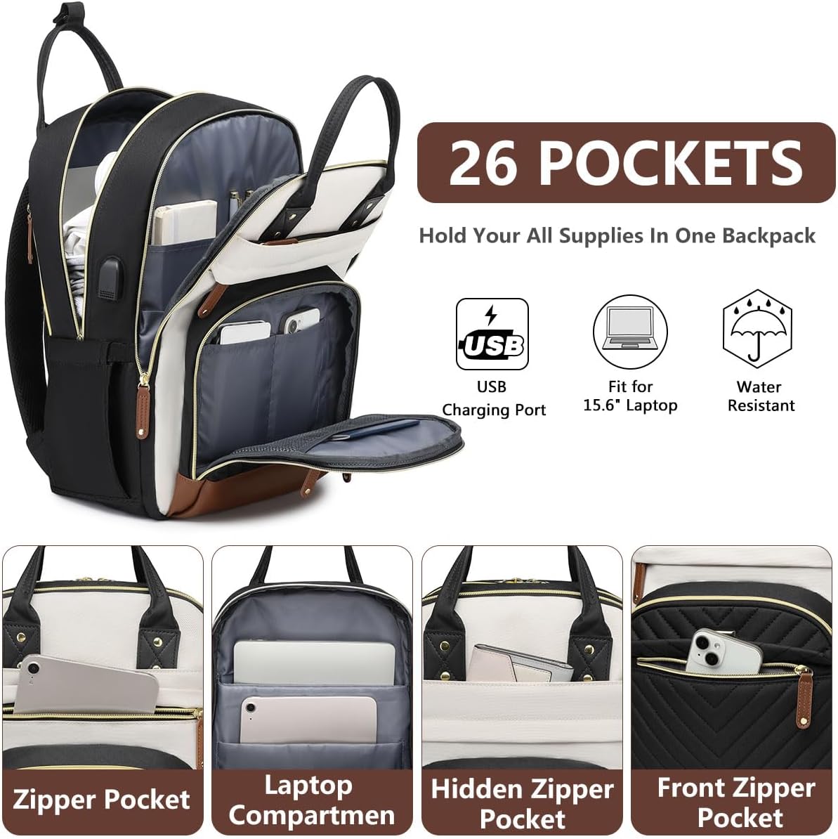 Backpack 15.6 inch Backpack Backpack Backpacks Laptop for Women Bag - Work Travel with USB Charger College Bookbag
