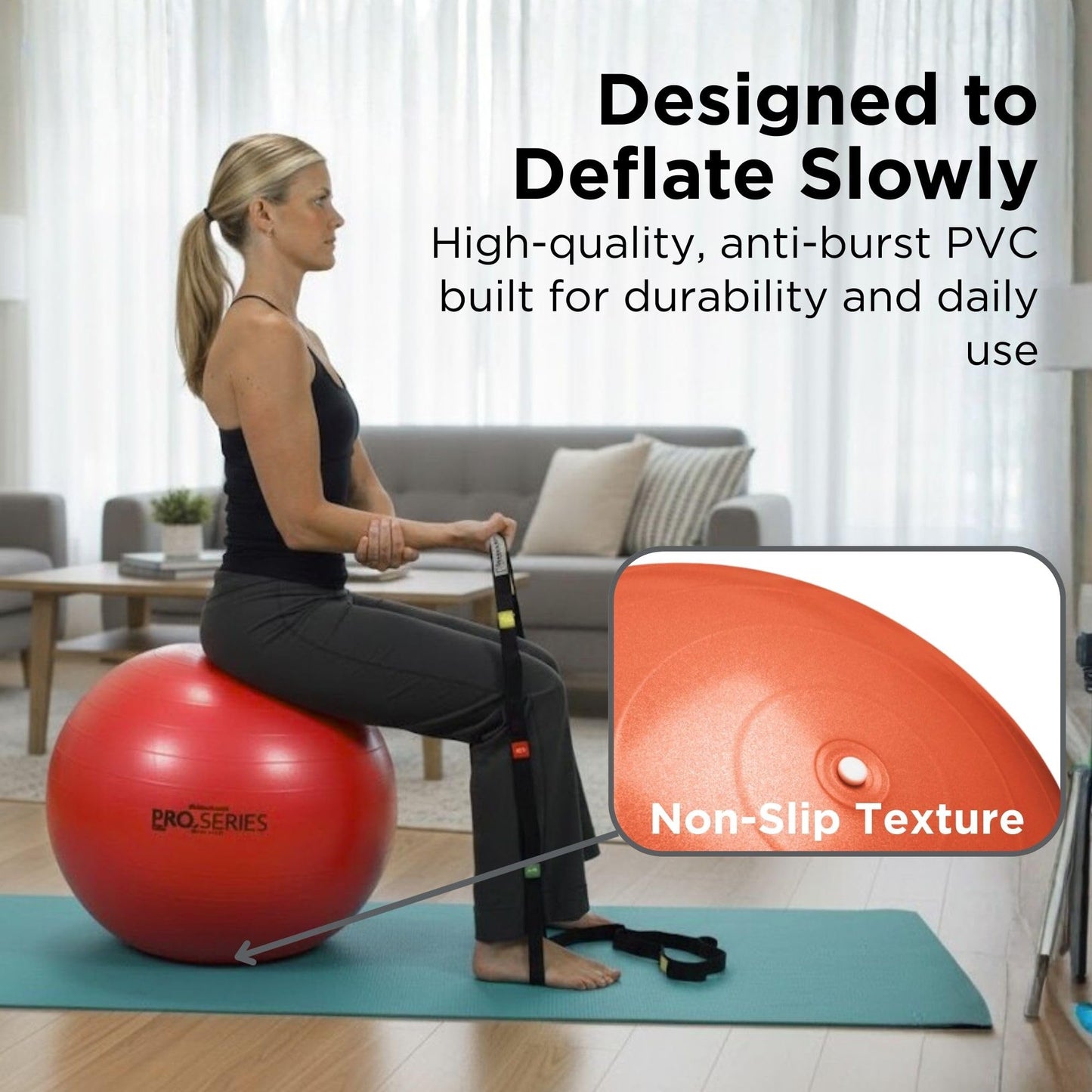 THERABAND Pro Series Exercise Ball, 22" Red Stability Ball for 5'1"–5'6" Users, Anti-Burst Yoga & Pilates Ball, Balance & Core Trainer, For Athletes Fitness at Gym & Home