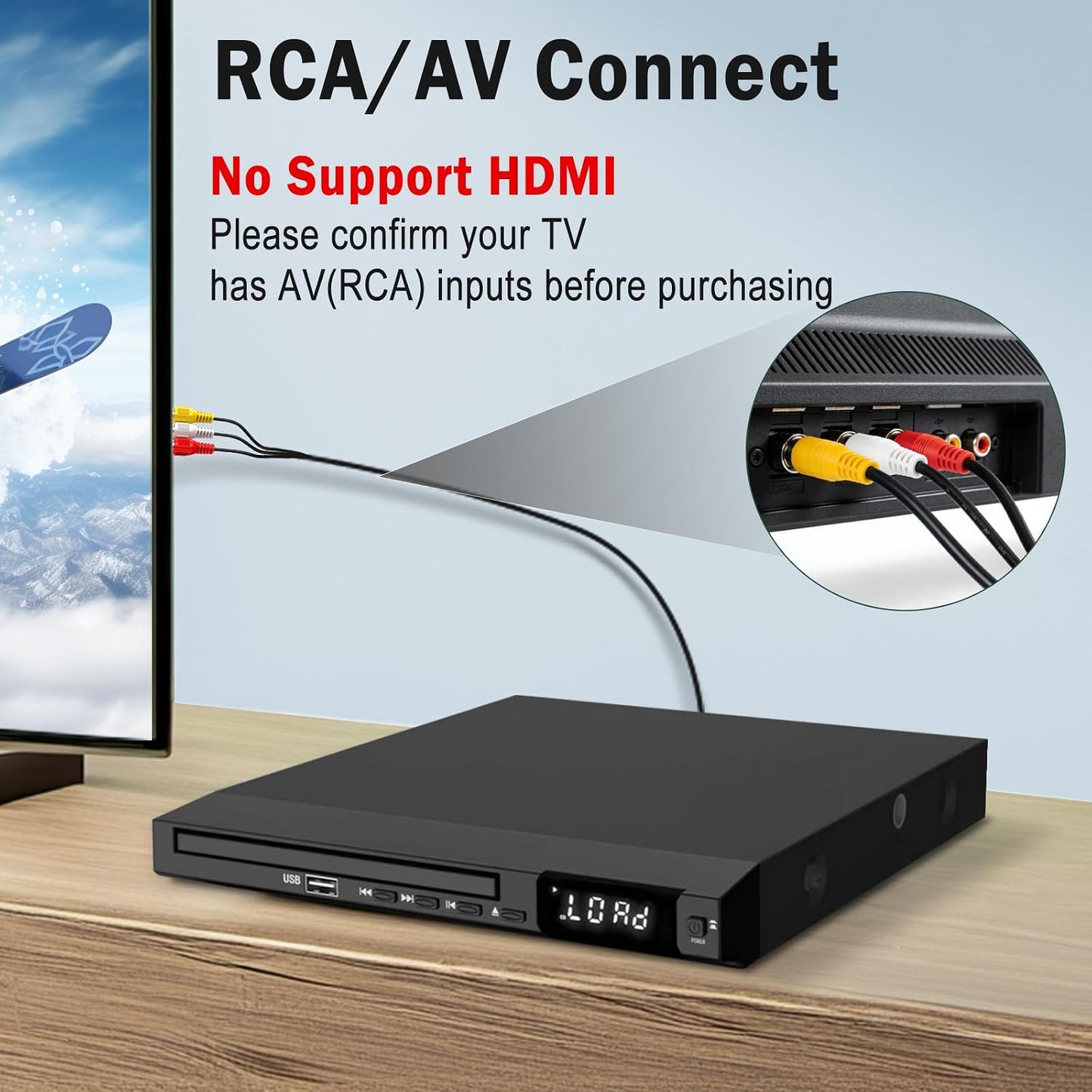 Delleson Region Free DVD Player for TV with AV Port, Compact CD/DVD Players for Home, DVD Player with Remote Control