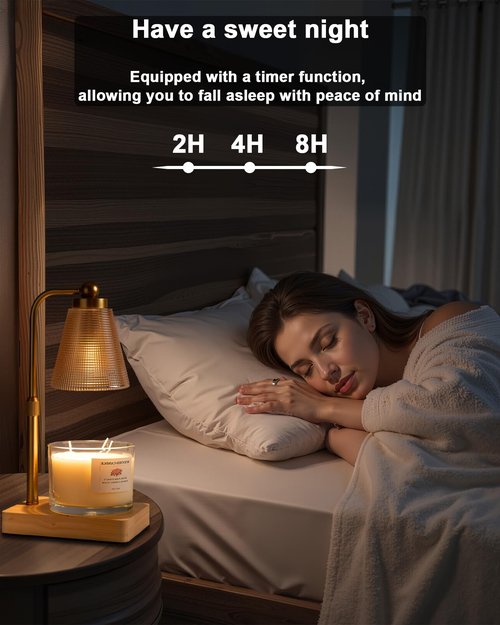 HONGZZI Candle Warmer Lamp - Electric Candle Warmer with Timer, Adjustable Height & Brightness, 2 Replacement Bulbs, 1-Year Warranty - Perfect for Jar Candles, Kitchen, Living Room, Bedroom (Gold)
