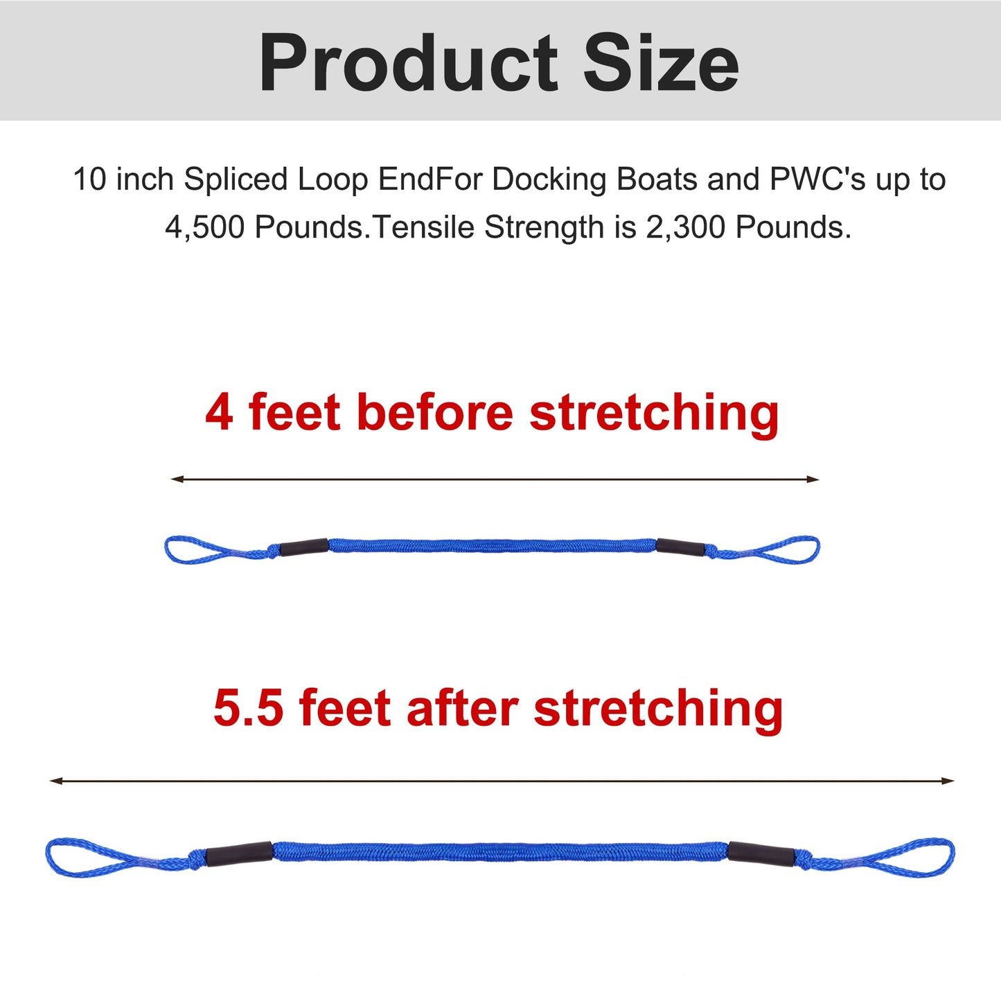 Bungee Dock Lines - Boat Accessories - 4 Feet Shock Cords Docking Rope Mooring Rope for PWC,Jet ski,Pontoon,Kayak,Canoe,Power Boat,Watercraft (Blue)