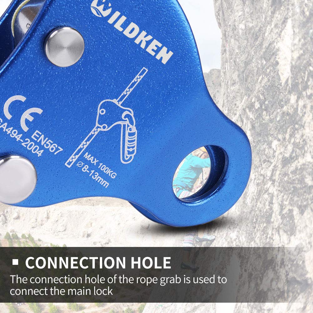 WILDKEN Climbing Ascender Fall Protection Belay Device Climbing Rope Grab for Rock Climbing Mountaineering Tree Arborist Expedition Caving Rescue Aerial Work (Blue)