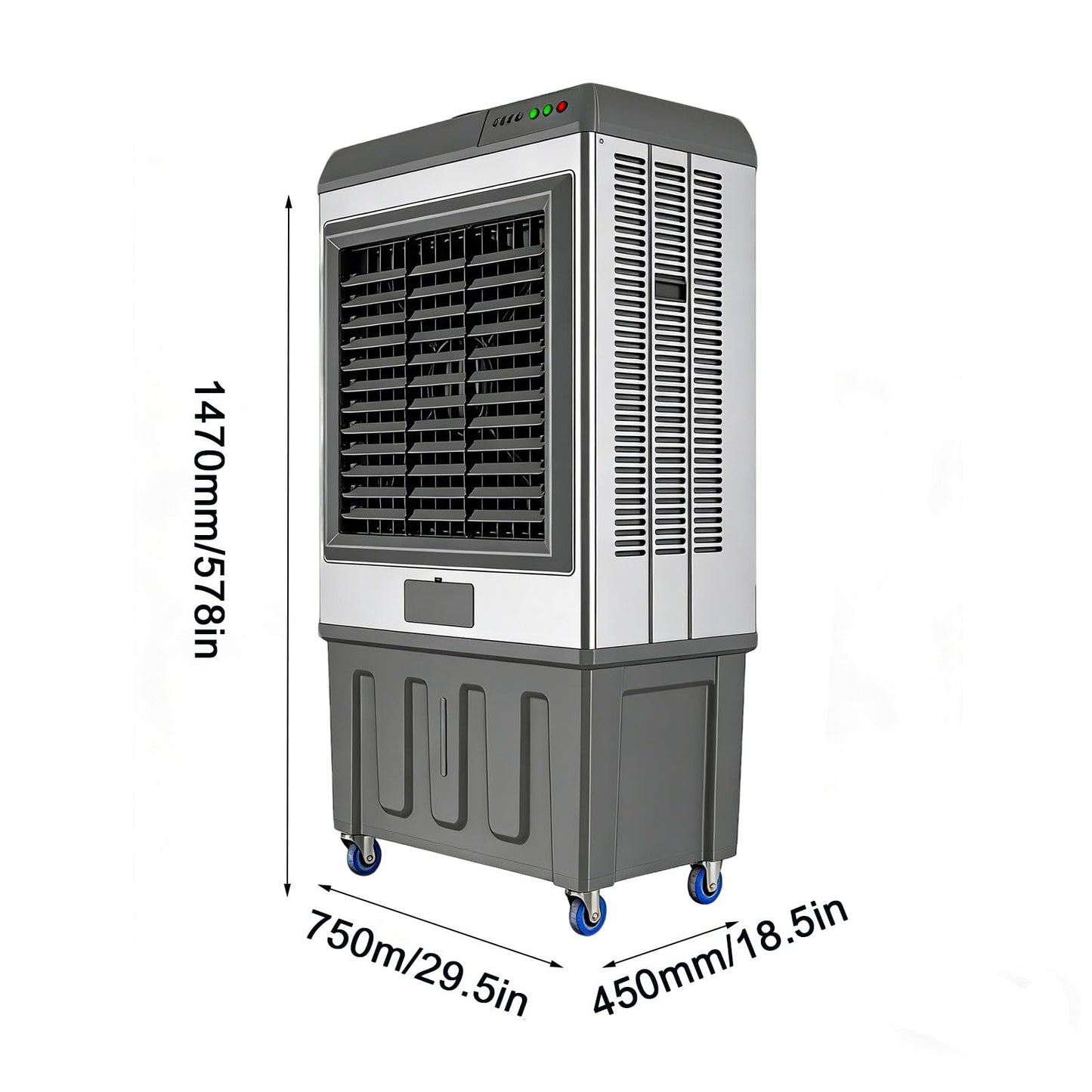 Portable Evaporative Air Cooler with 100L Auto Fill Water Tank, 3-Speed Fan, Oscillation, Manual Louvers, Ice Boxes, Lockable Wheels, for Large Rooms, Workshops, Garages, Patios.