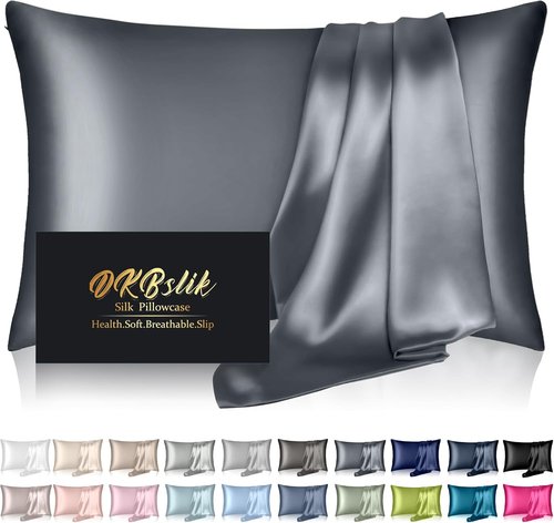 Mulberry Silk Pillowcases | Queen Size Silk Pillowcase for Hair & Skin | Space Grey with Zipper