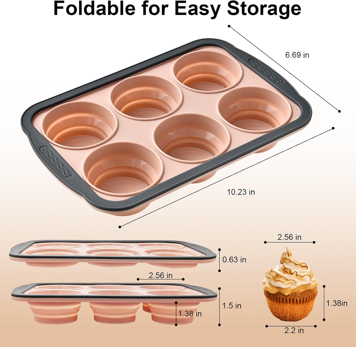 Skiennix Silicone Muffin Pan - Nonstick 6-Cup Baking Molds | BPA-Free, Easy Release, Dishwasher Safe