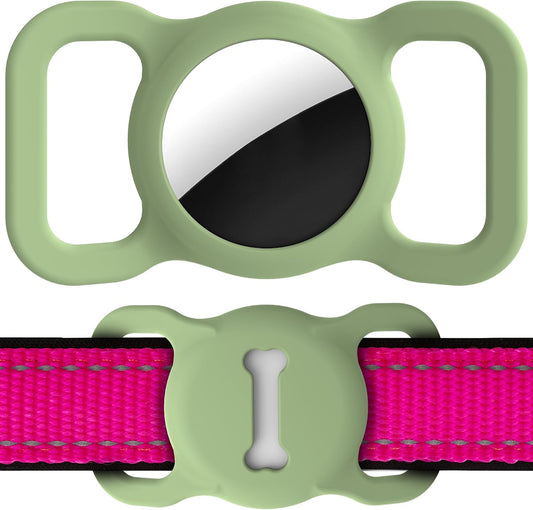 (1 Pack(Green)) for Airtag Dog Collar Holder, Air Tag Protective Cat Airtag Dog Collar,Silicone AirTags GPS Tracking