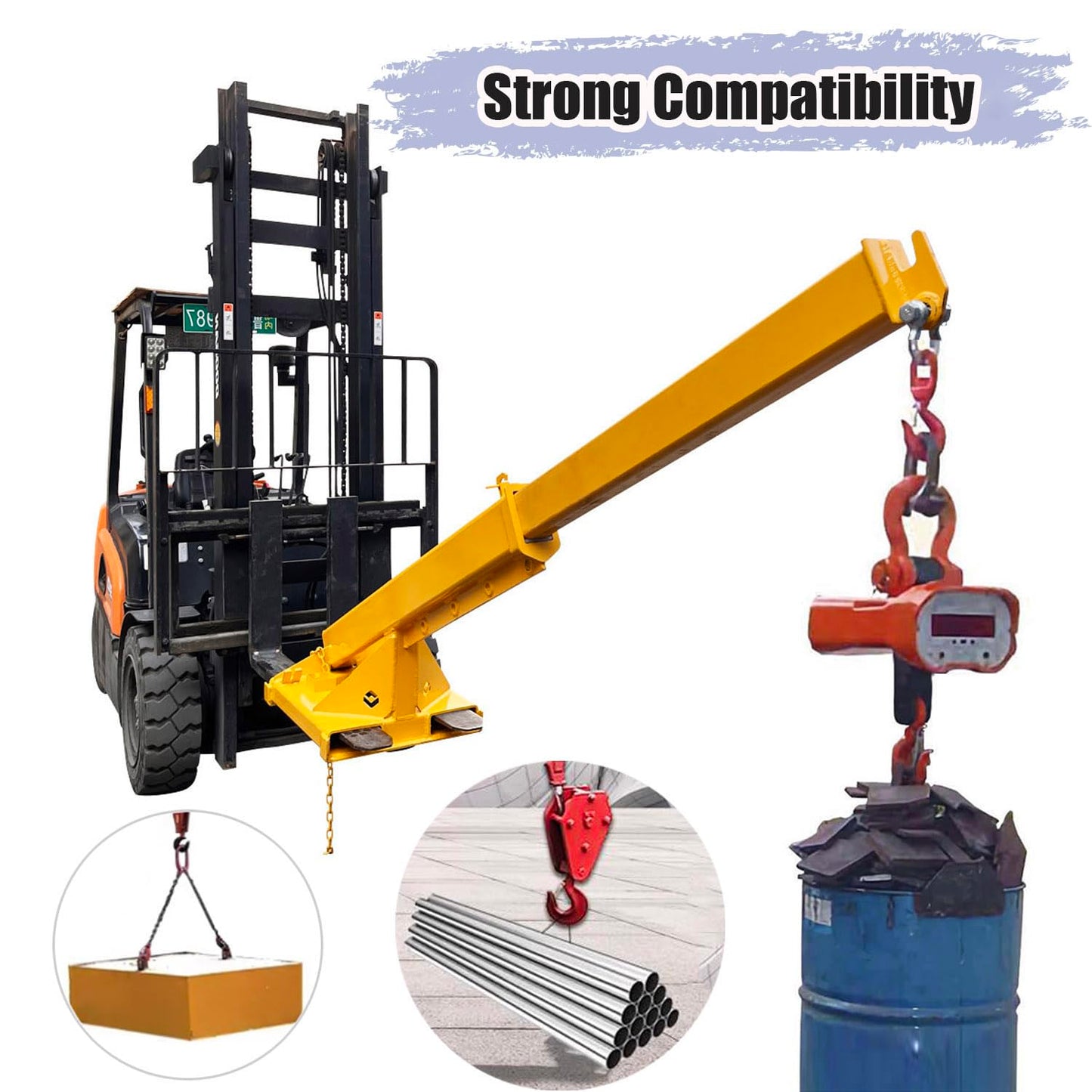 INTSUPERMAI Forklift Mobile Crane 11000lbs/5T Capacity Adjustable Forklift Jib Boom Crane Max 94.5" Telescopic Arm with Truss Hoist Jib Boom and Hook for Warehouses Factories Workshops
