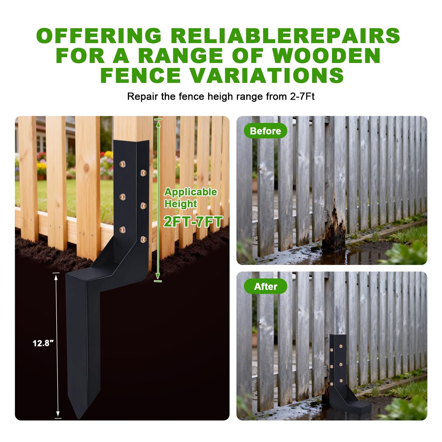 ATCWF 6-Pack 3.74" Width Fence Post Repair Kit, 24in Total Length Heavy Duty Ground Spike Anchor for Wooden Post Repairing Tilted/Broken Posts Metal Brackets