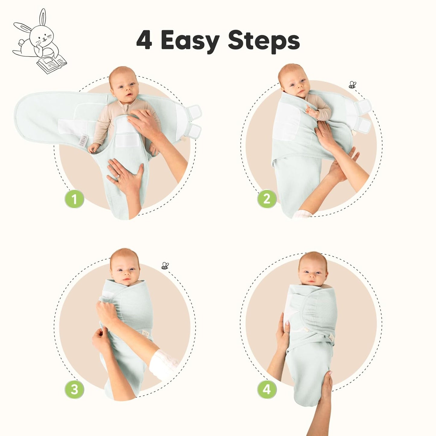 Skiennix Organic Swaddles - Soft & Snug Baby Sleep Sacks for Newborns 0-3 Months | Large Hook & Loop Closure (Glacier)