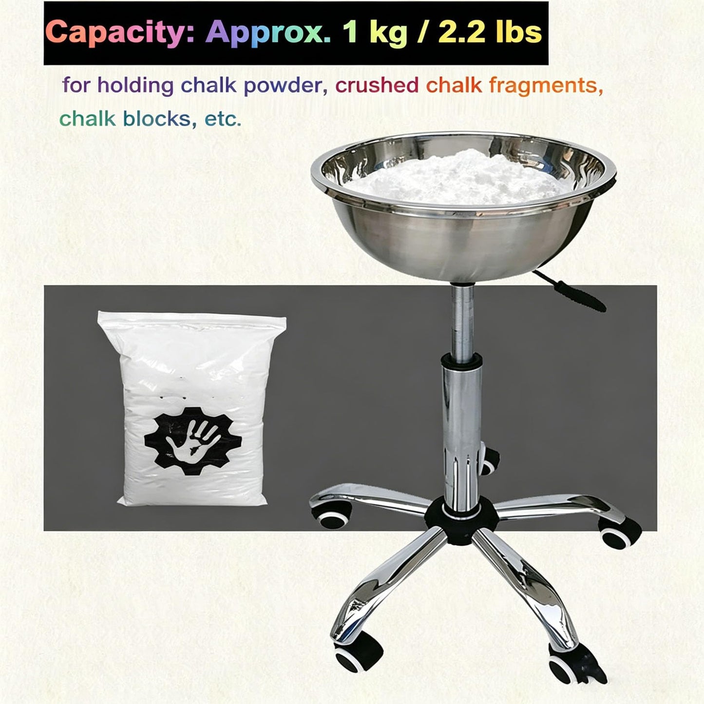 IMOYBBR Gym Chalk Stand Bowl, Adjustable Height Stainless Steel Holder with Lid and Rolling Wheels for Weightlifting Gymnastics Rock Climbing and Training Sessions Use